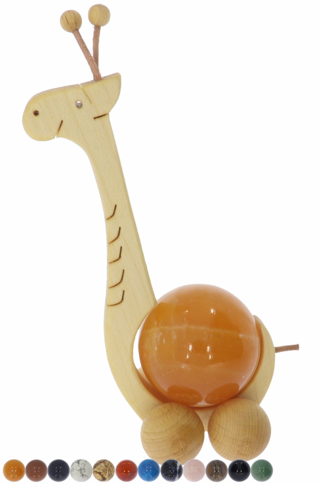 Giraffe Rolltier Edelstein Kugel 40mm - Größe 60x140x50mm - Steinsorte nach Wahl