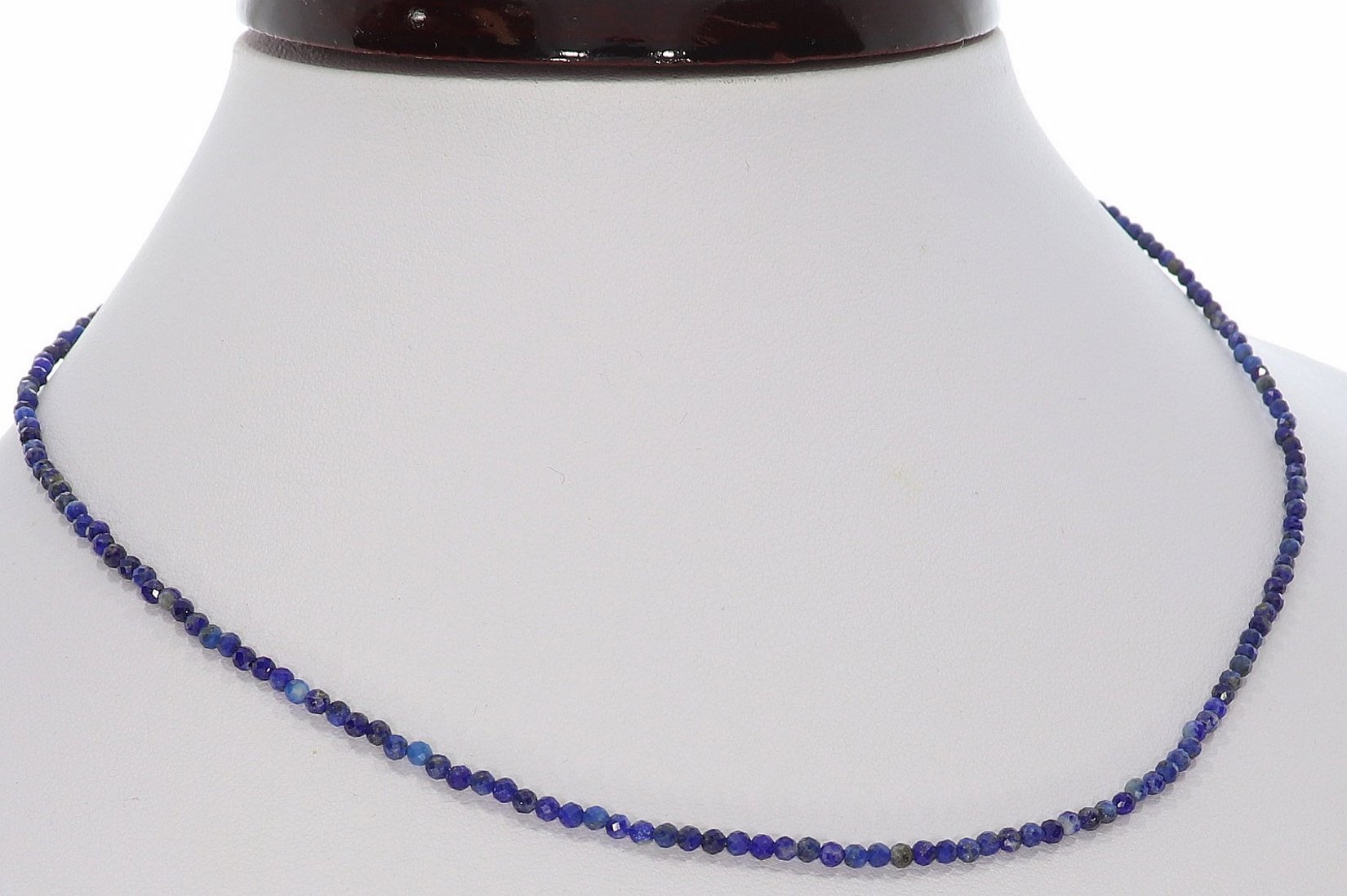 Lapis Lazuli Kugel Halskette facettiert Silber farben 2mm - 40-45cm Kettenverlängerer KK296