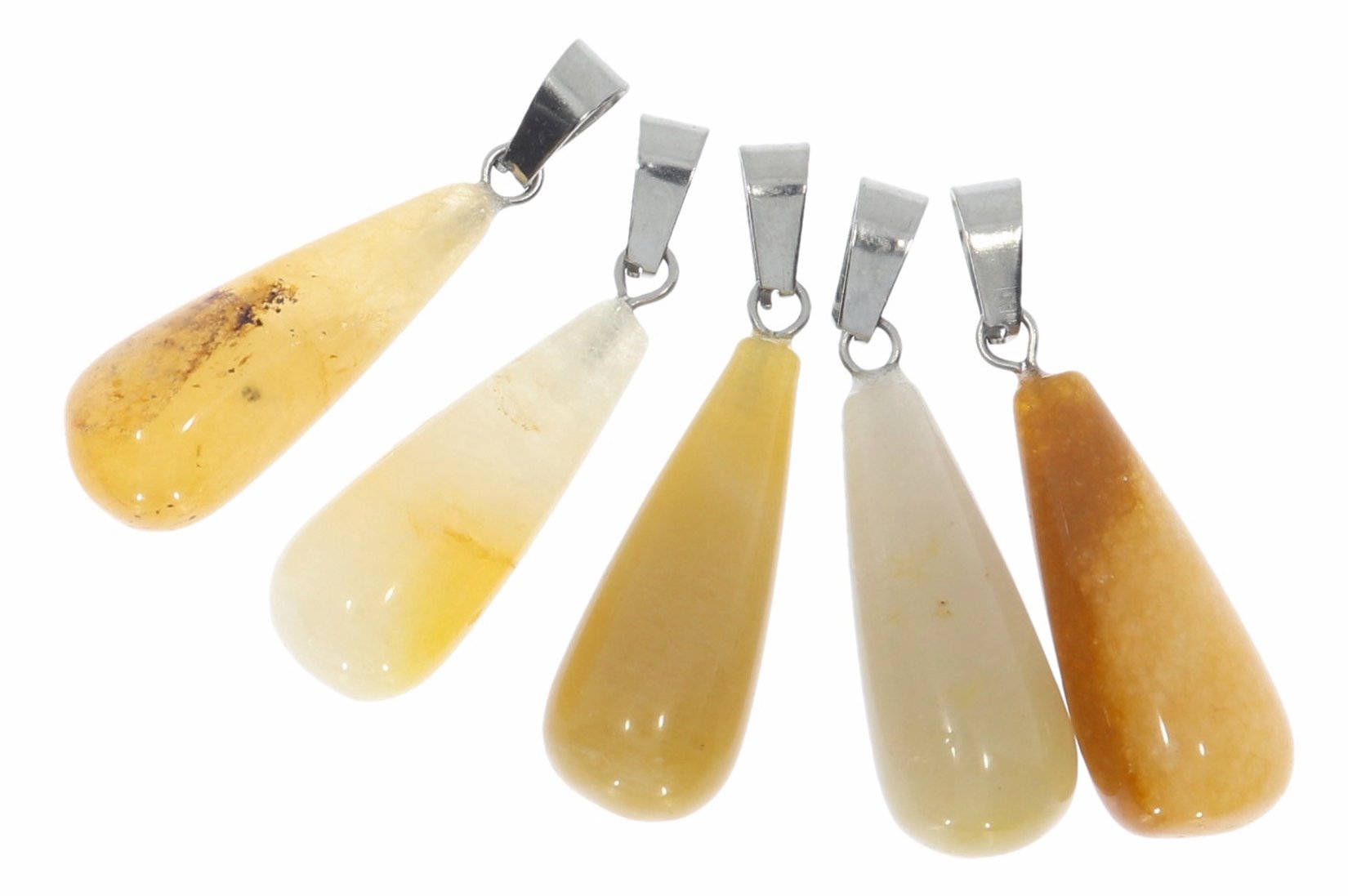 Jade gelb Tropfen Anhänger Halskette mit Karabiner silber farben - HS1675