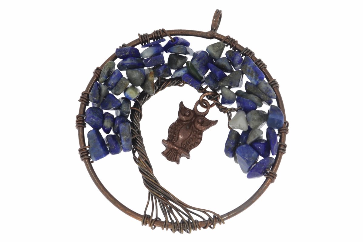 Lapis Lazuli Baum des Lebens & Eule Lebensbaum Anhänger Kupfer HS427