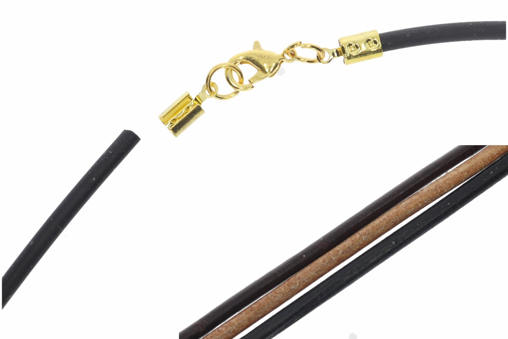 Gold glänzend - Roma Leder Halskette 3mm - Farbauswahl - VS191 Karabiner 38-100cm