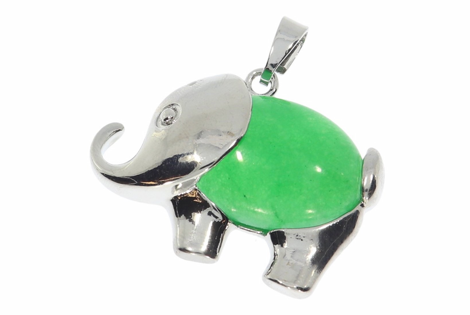 Jade grün Elefant Schmuck Anhänger mit Öse silber farben 38x30mm  HS573
