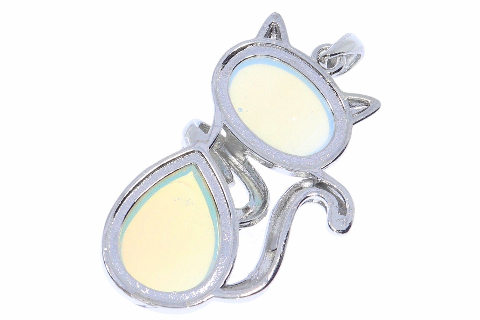Opal glas Katze Schmuck Anhänger mit Öse silber farben 45x28mm  HS359