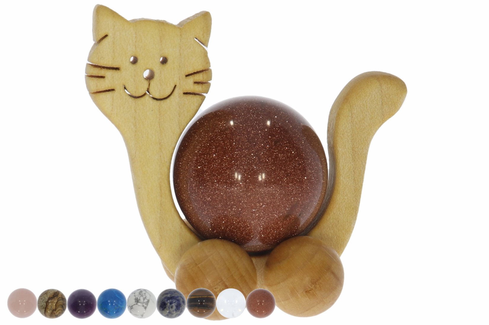 Katze Edelstein Kugel 30mm - Größe 65x55x35mm - Steinsorte nach Wahl
