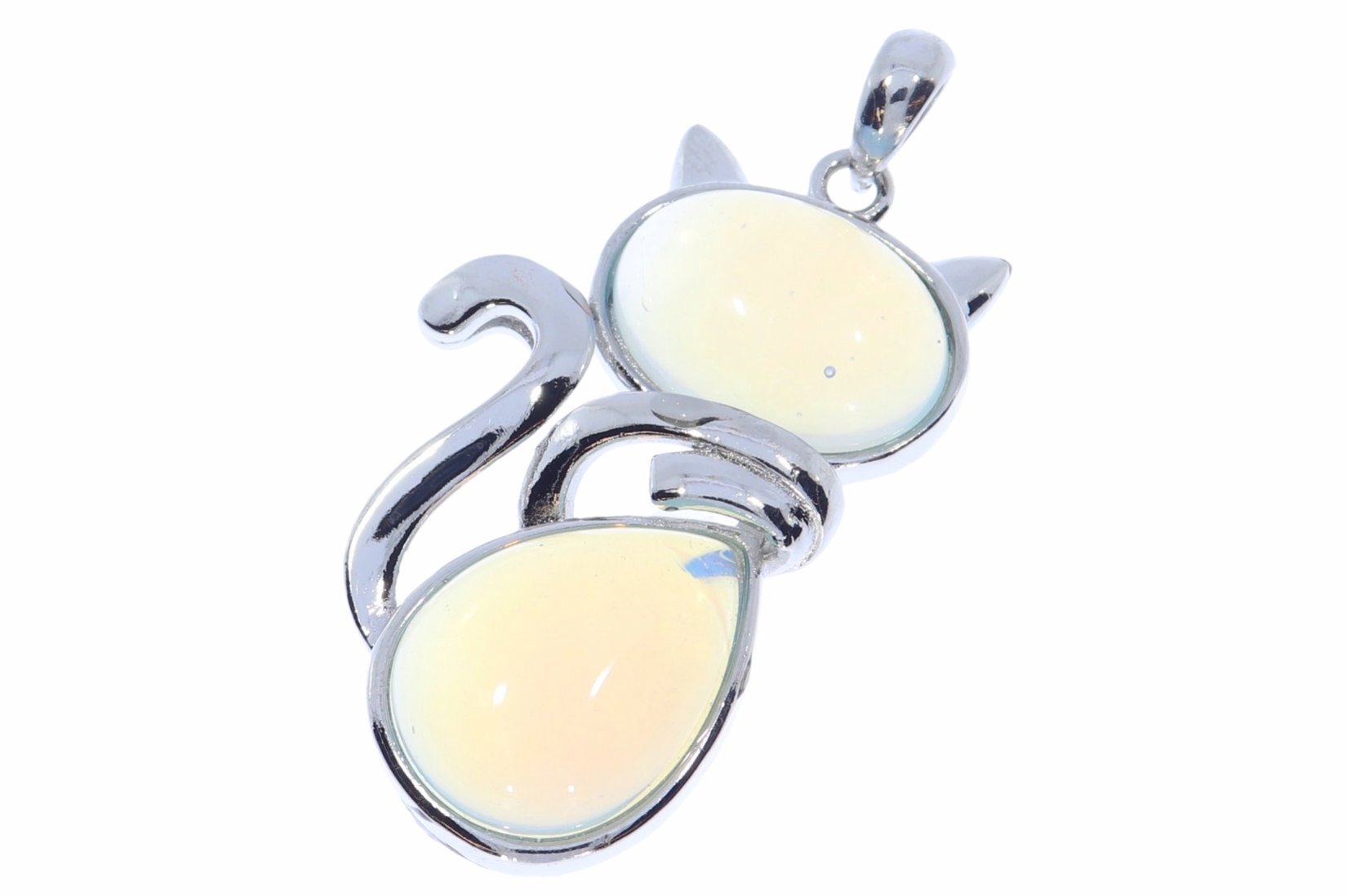 Opal glas Katze Schmuck Anhänger mit Öse silber farben 45x28mm  HS359