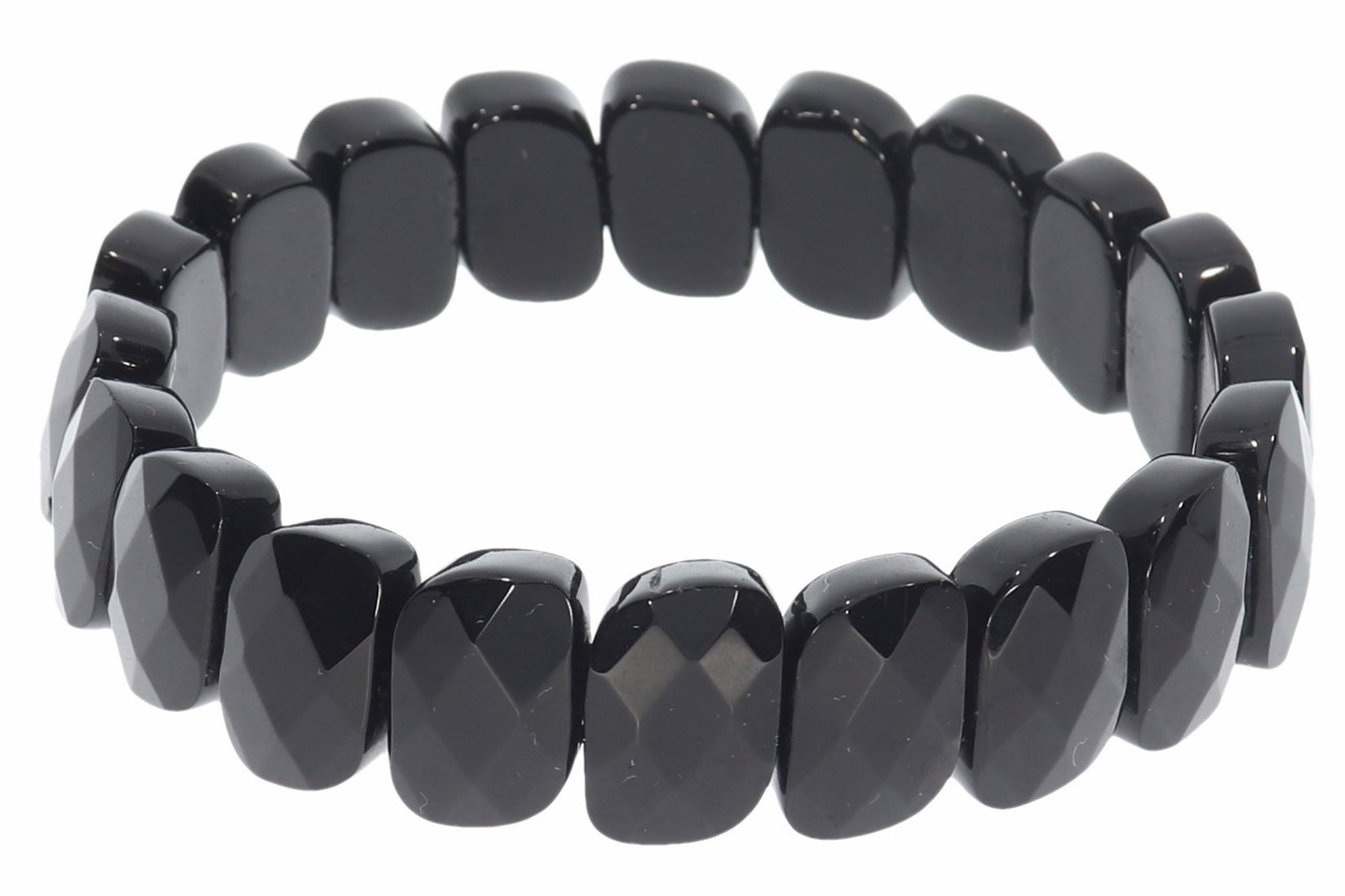Obsidian schwarz facettiert S-Form Schmuck Stretch Edelstein Armband 15x10mm SAB352