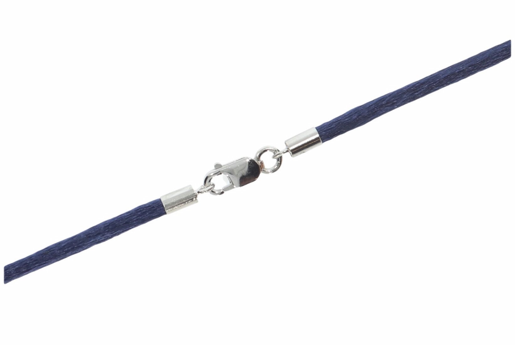 Seidenband Halsband 3mm & 925er Sterling Silber Karabiner - Farbe marine A256L