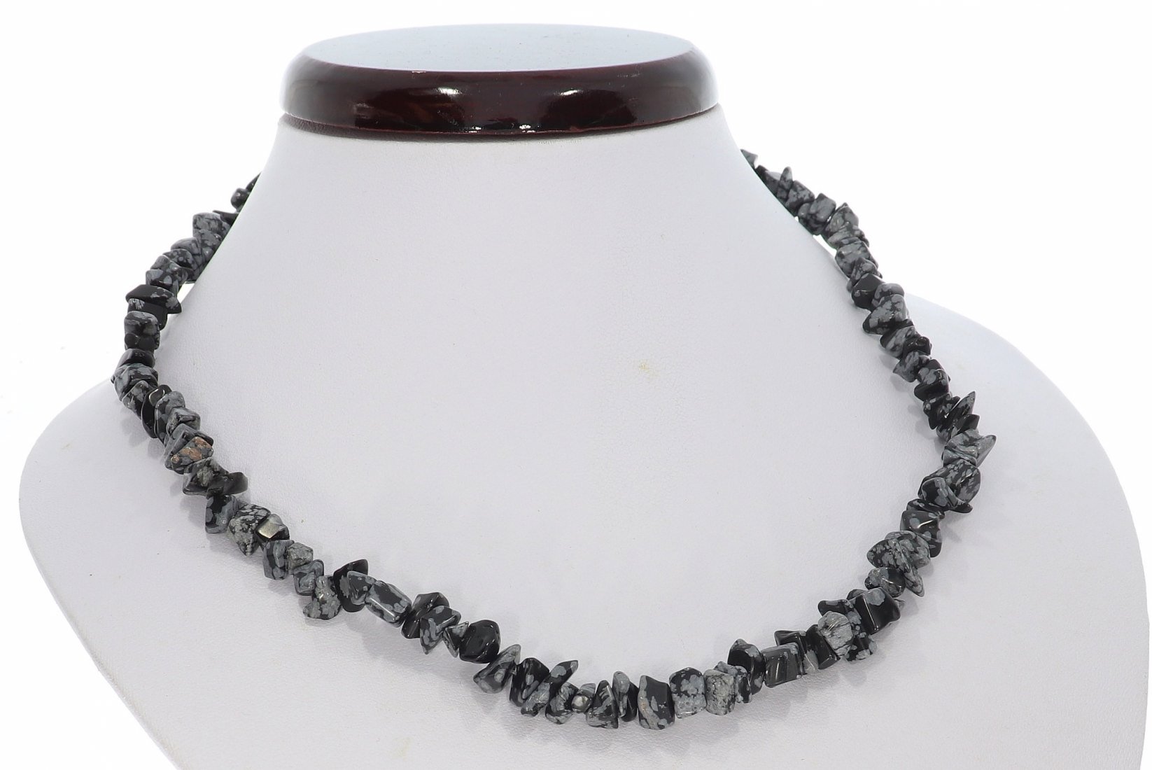 Schneeflocken Obsidian Splitter Schmuck Halskette Halsband Karabiner Silber 45cm SP1065