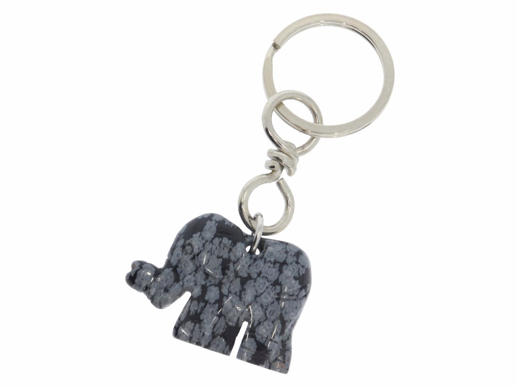 Elefant Schlüssel Anhänger aus Schneeflocken Obsidian 40x30 HS646