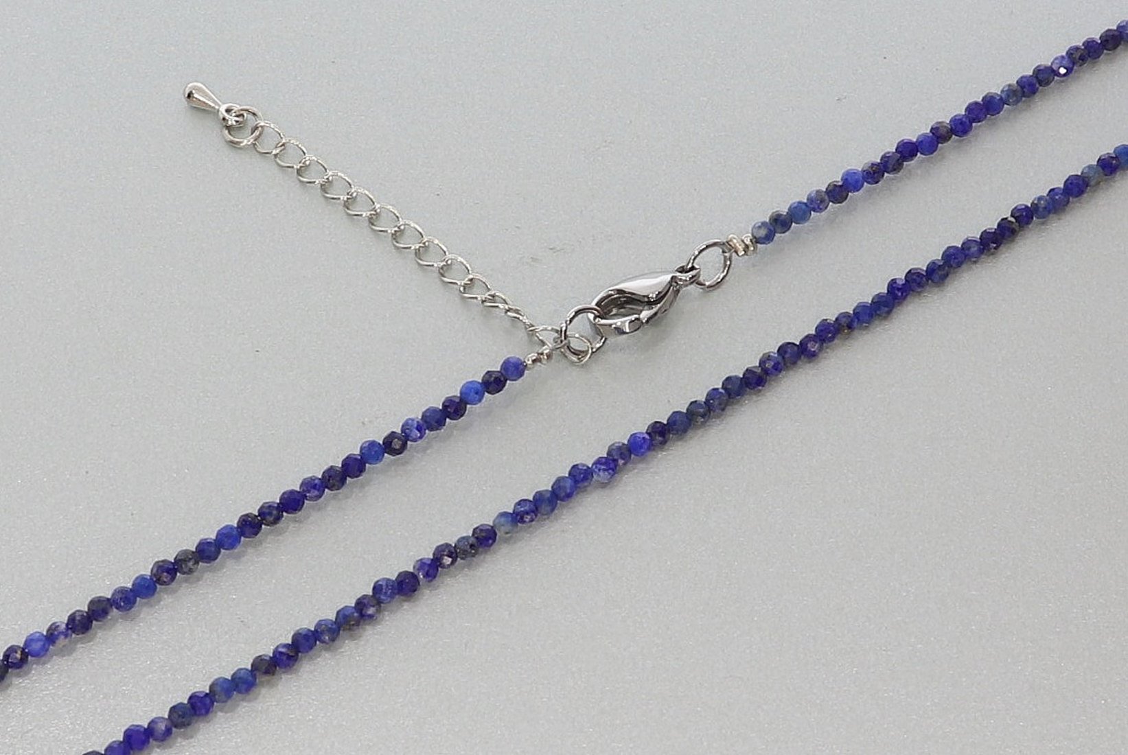 Lapis Lazuli Kugel Halskette facettiert Silber farben 2mm - 40-45cm Kettenverlängerer KK296