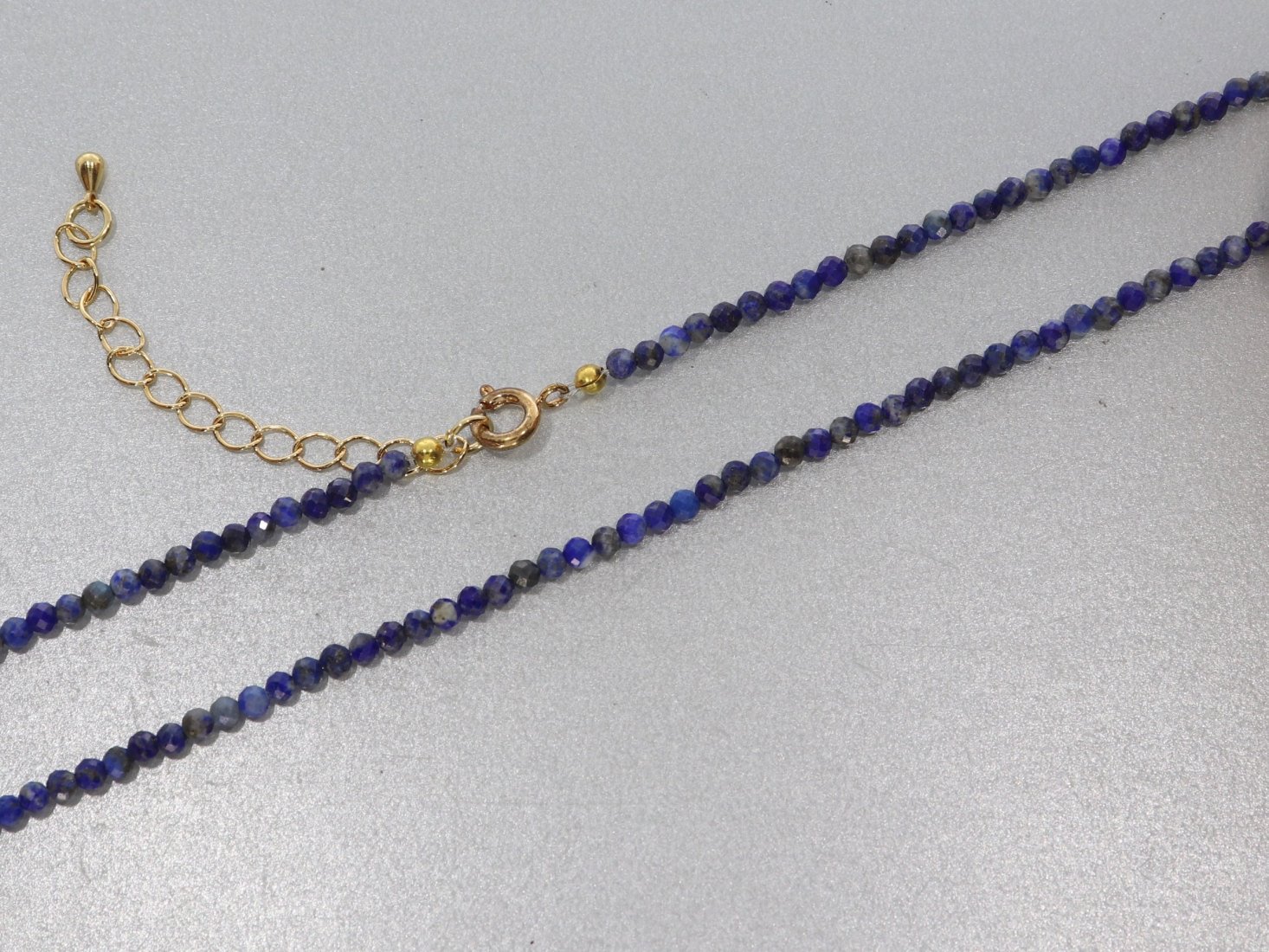 Lapis Lazuli Kugel Halskette facettiert Gold 2,5mm - 44-50cm Kettenverlängerer KK353