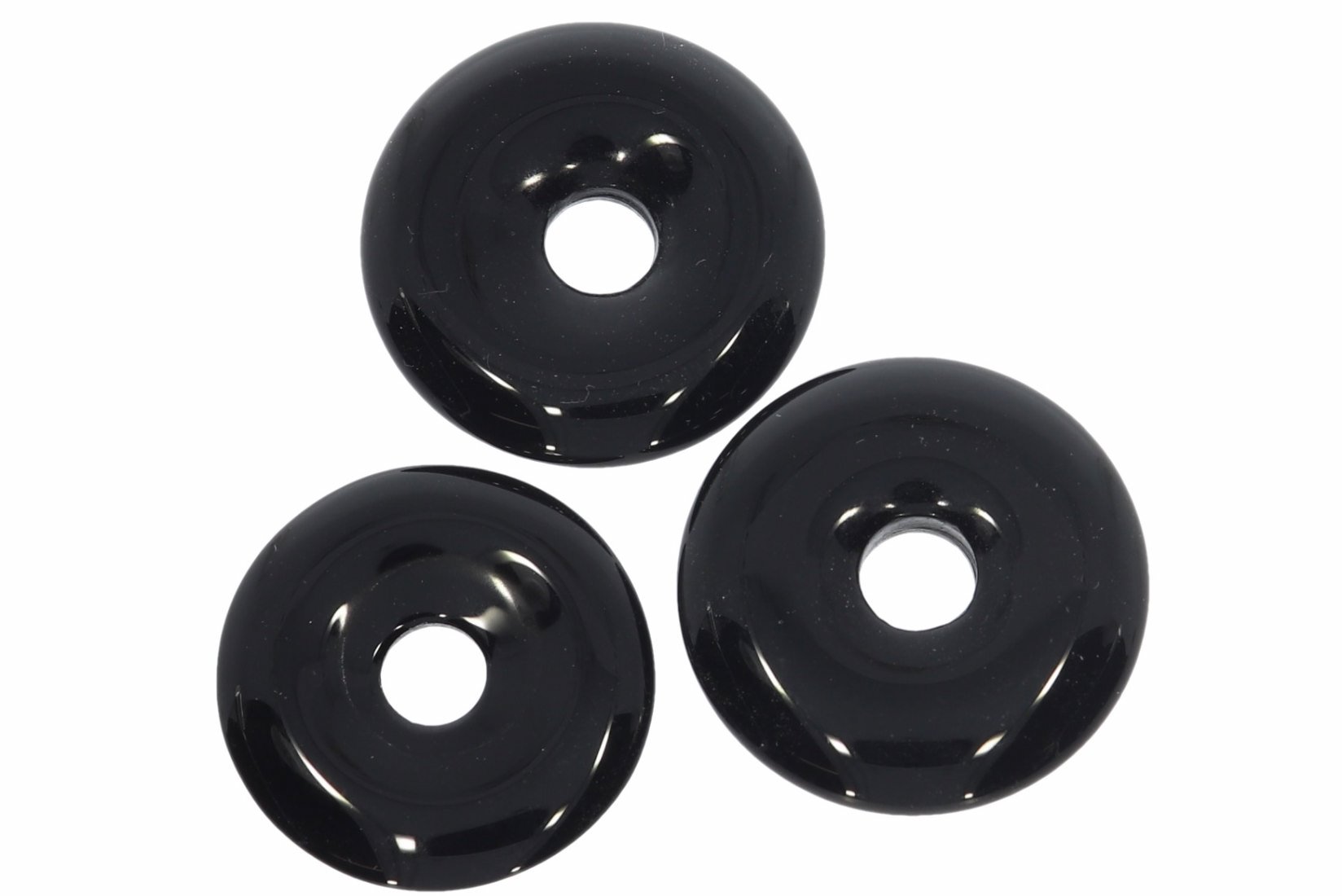 Obsidian schwarz Donut Schmuck Anhänger 20mm & Donut Halter Silber HS1584