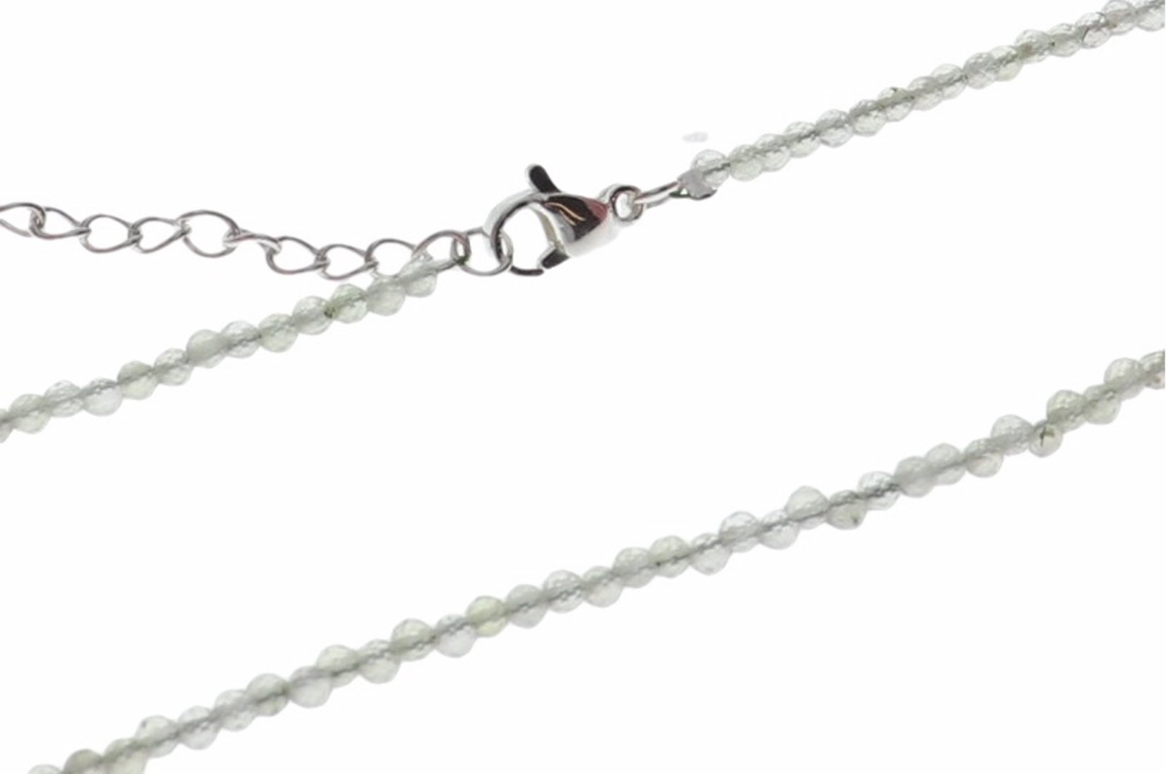 Prehnit Kugel Halskette facettiert Silber farben 2mm - 40-45cm Kettenverlängerer KK342