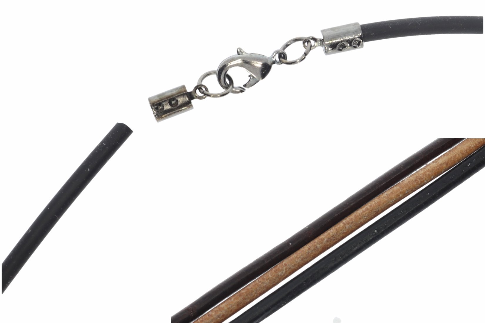 Oxyd glänzend - Roma Leder Halskette 3mm - Farbauswahl - VS182 Karabiner 38-100cm