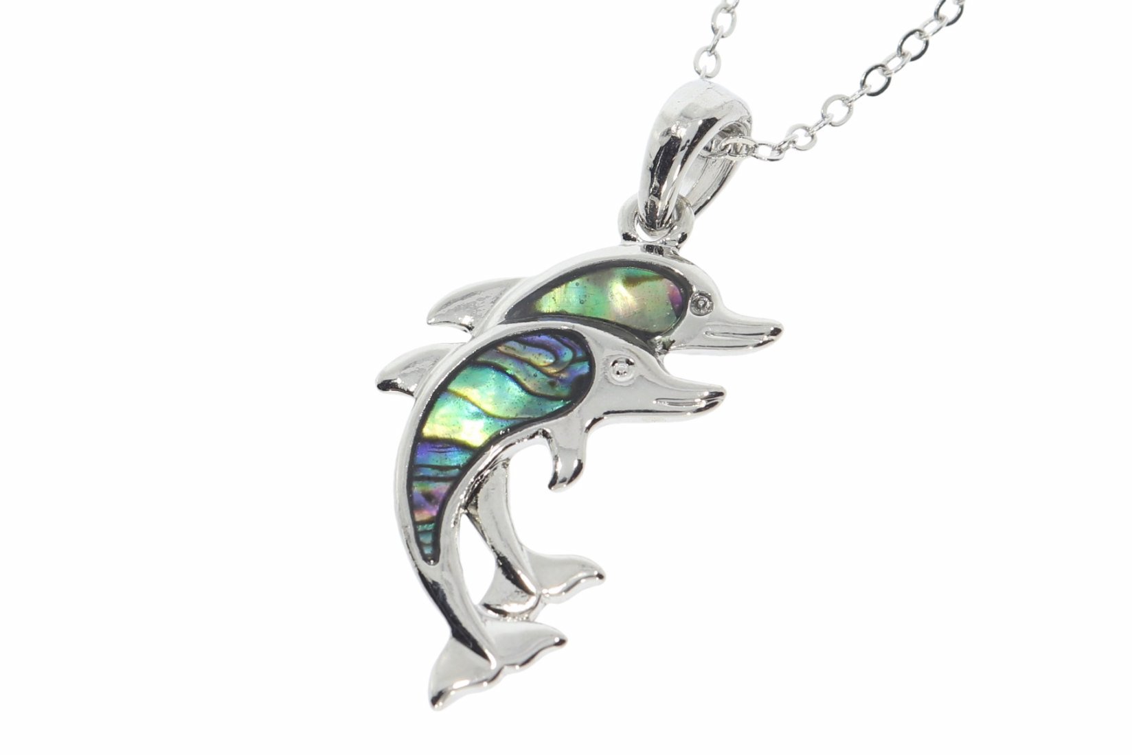Ocean Jewels - Paua Muschel Delphin Anhänger 35x20mm mit Silber Halskette PM133