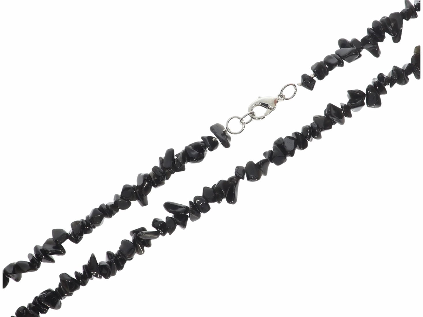 Obsidian schwarz Splitter Schmuck Halskette mit Silber Karabiner 45cm SP1063