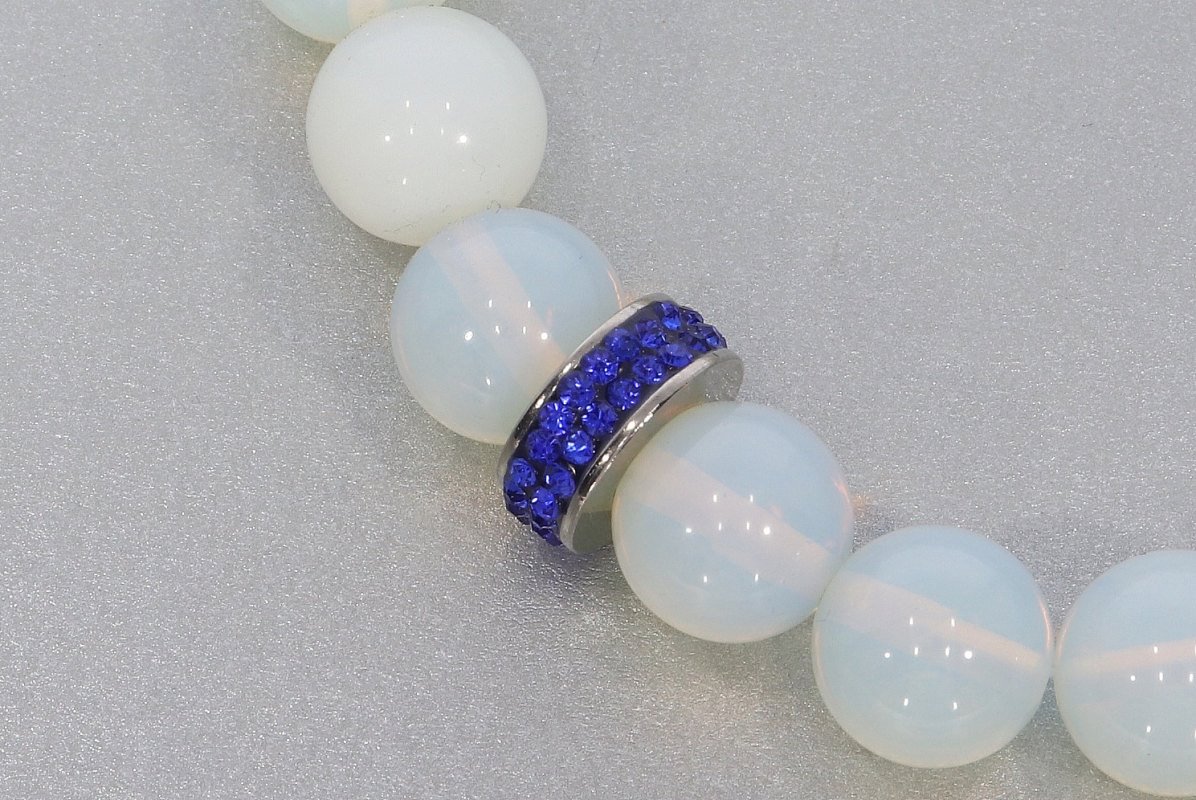 Opal Glas Kugel Stretch Armband Strass Element blau - individuelle Größe AB12