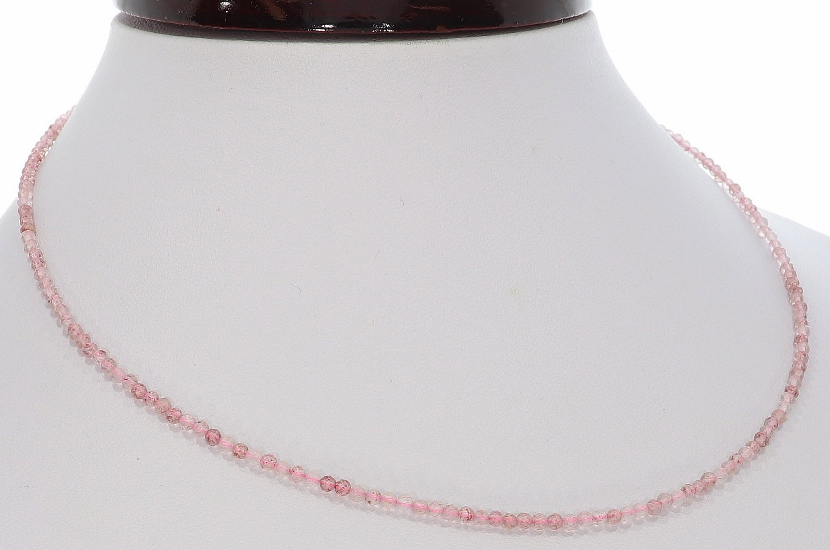 Erdbeerquarz Kugel Halskette facettiert Silber farben 2mm - 40-45cm Kettenverlängerer KK315