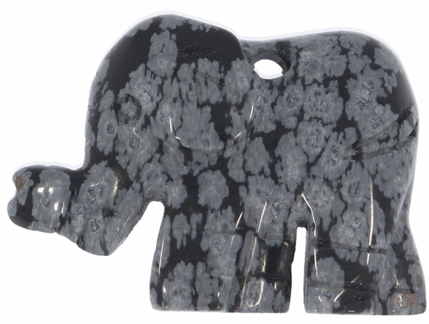 Schneeflocken Obsidian Elefant Anhänger front gebohrt 40x30mm HS646