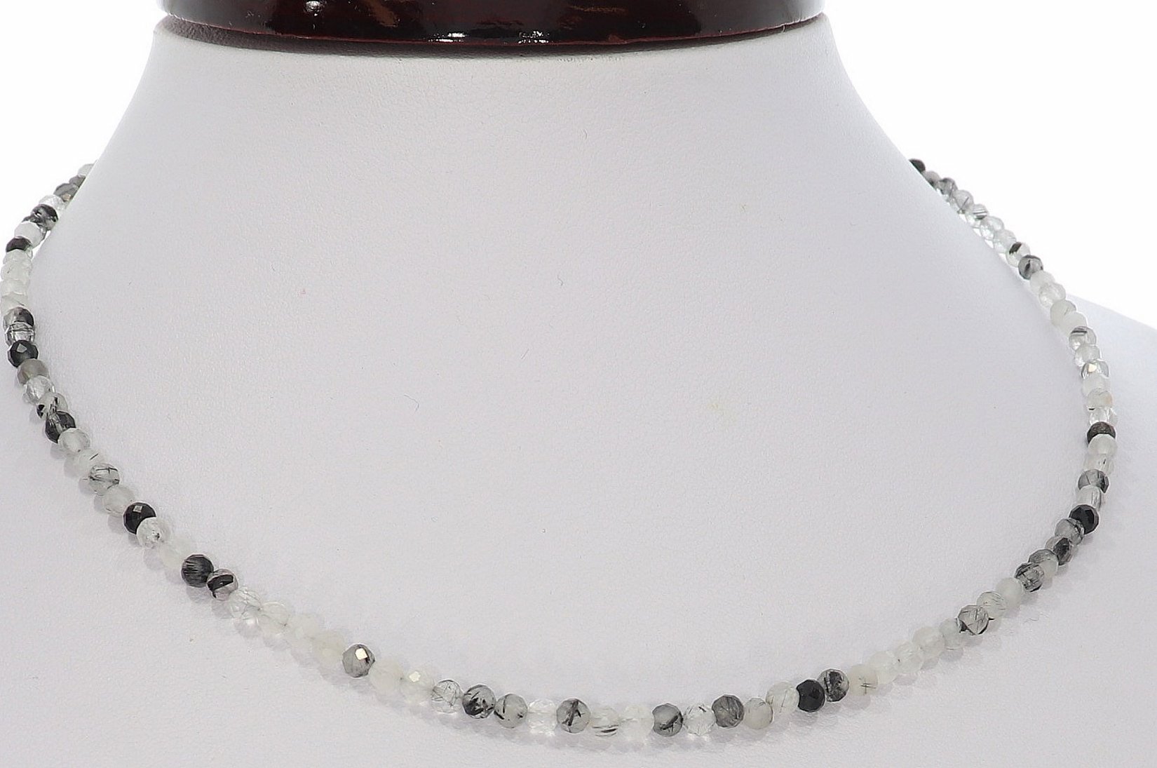 Turmalinquarz Kugel Halskette facettiert Silber farben 3mm - 40-45cm Kettenverlängerer KK316