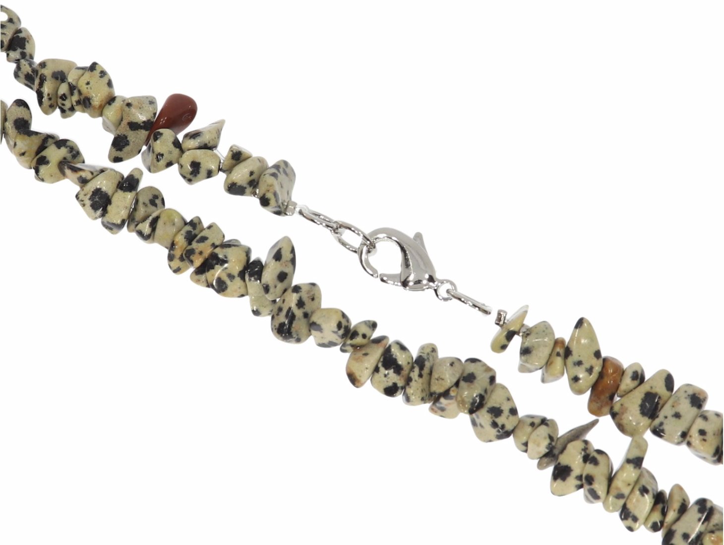 Dalmatiner Jaspis Splitter Schmuck Halskette Halsband Karabiner 45cm SP1088