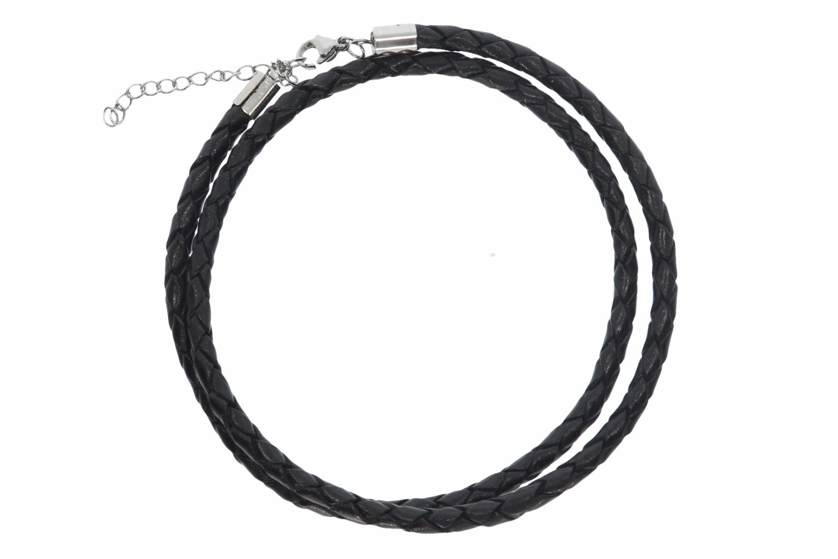 Bola Lederband schwarz 4mm Halskette & Silber Karabiner Größe 38-100cm - LA04