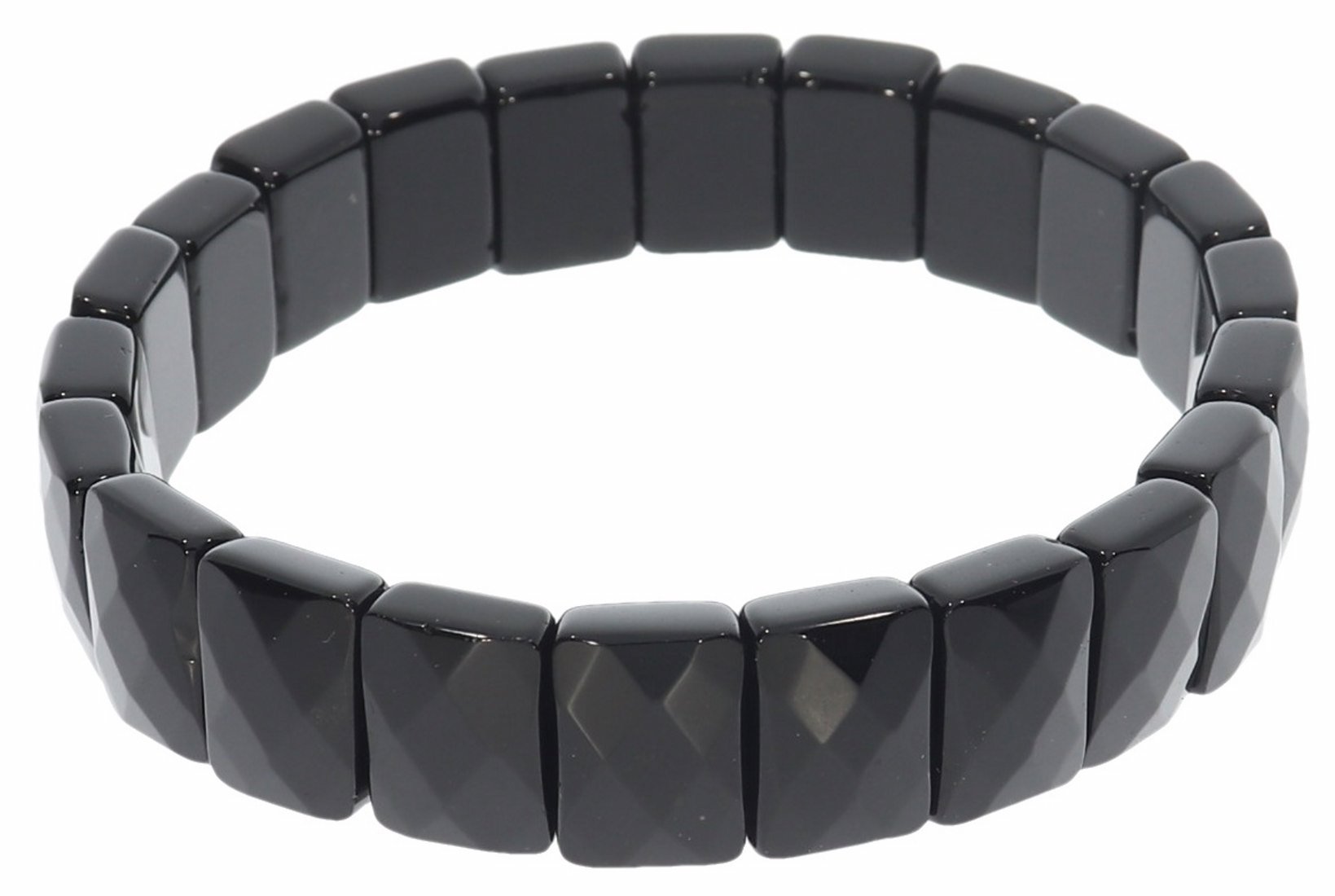 Obsidian schwarz Platten Stretch Schmuck Edelstein Armband 12x10mm SAB463