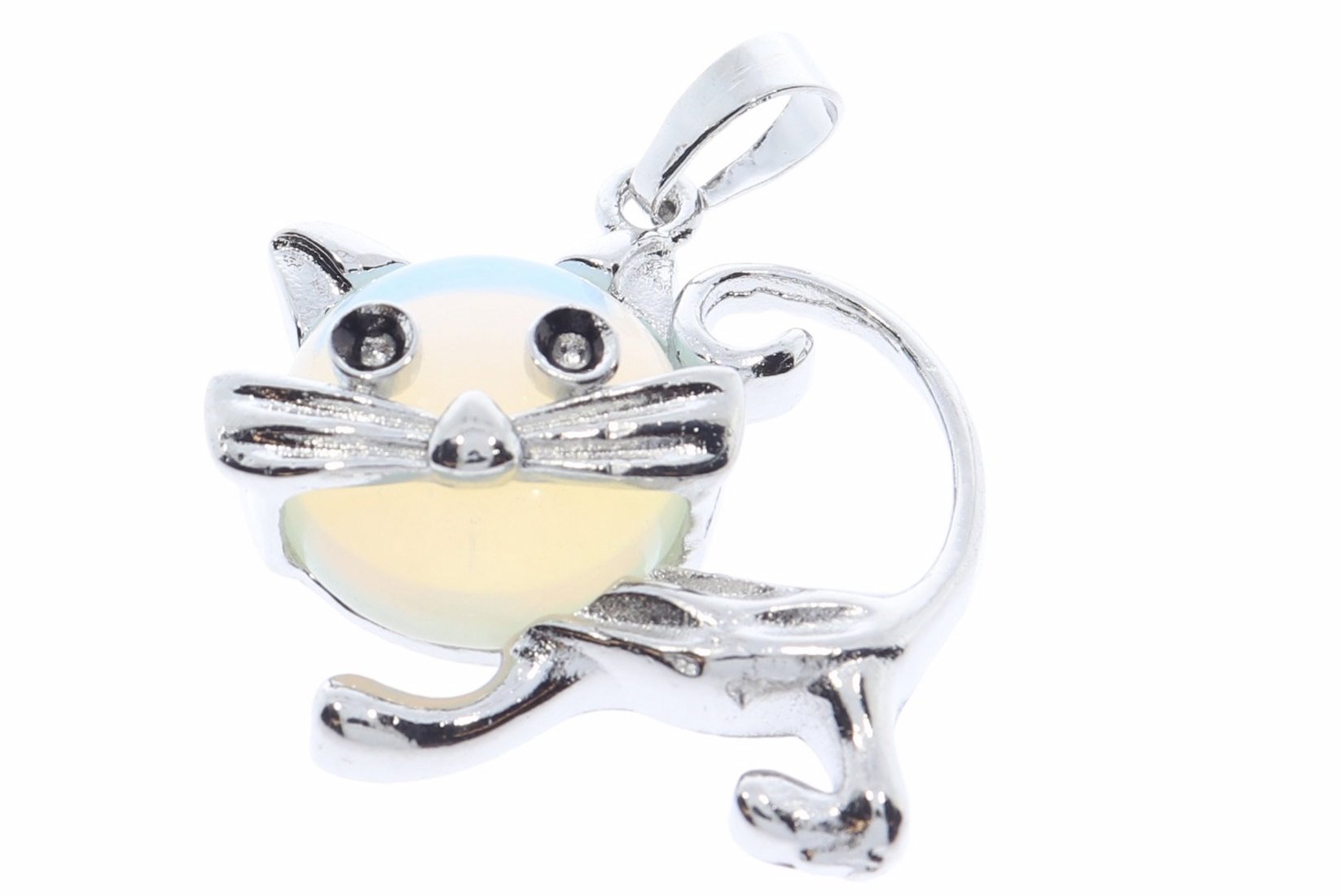 Opal Glas Katze Schmuck Anhänger mit Öse silber farben 35x30mm  HS1631
