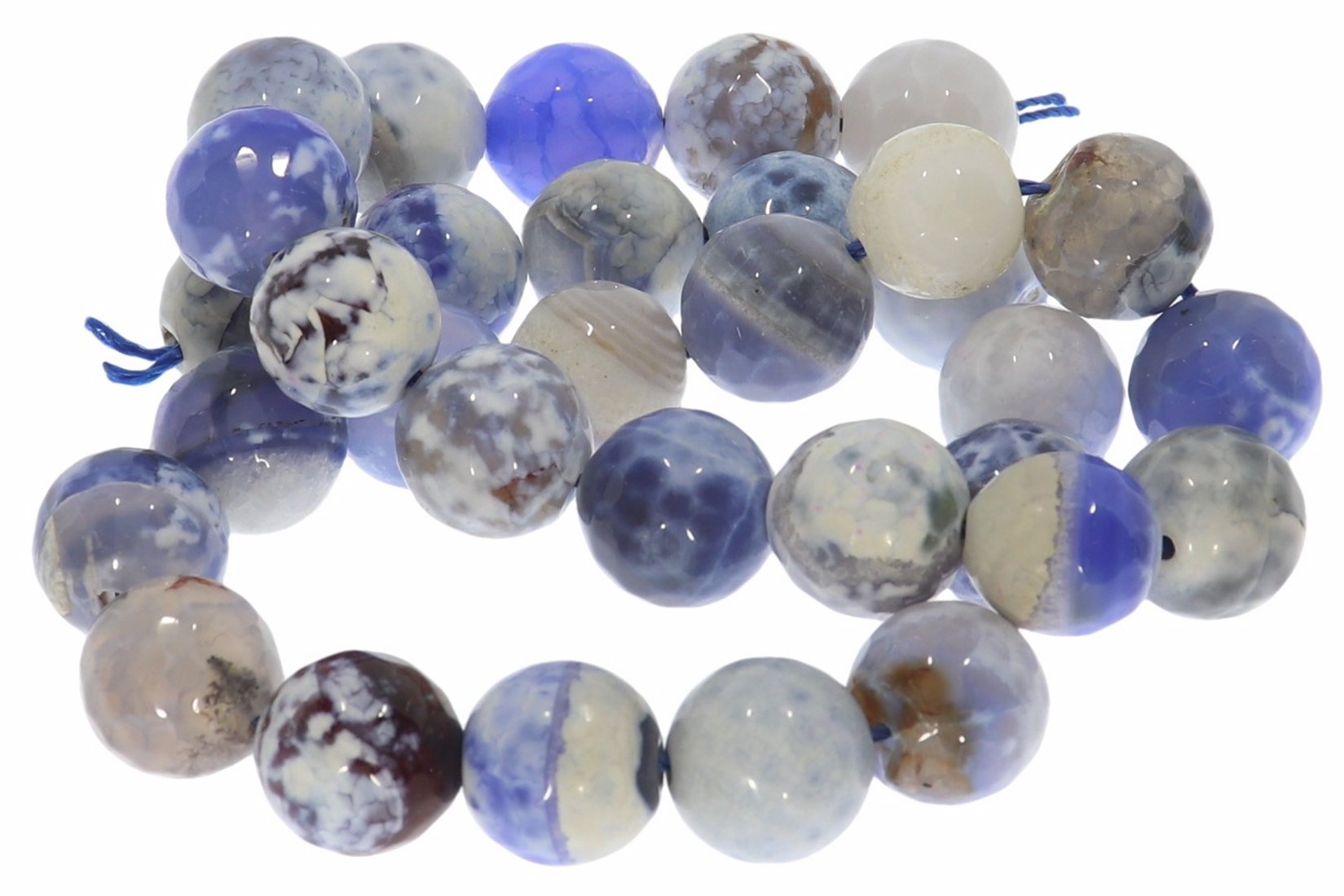 12S197 -  Ø 12mm Spinnennetz Achat facettiert blau Kugel Strang Mineralien Edelstein