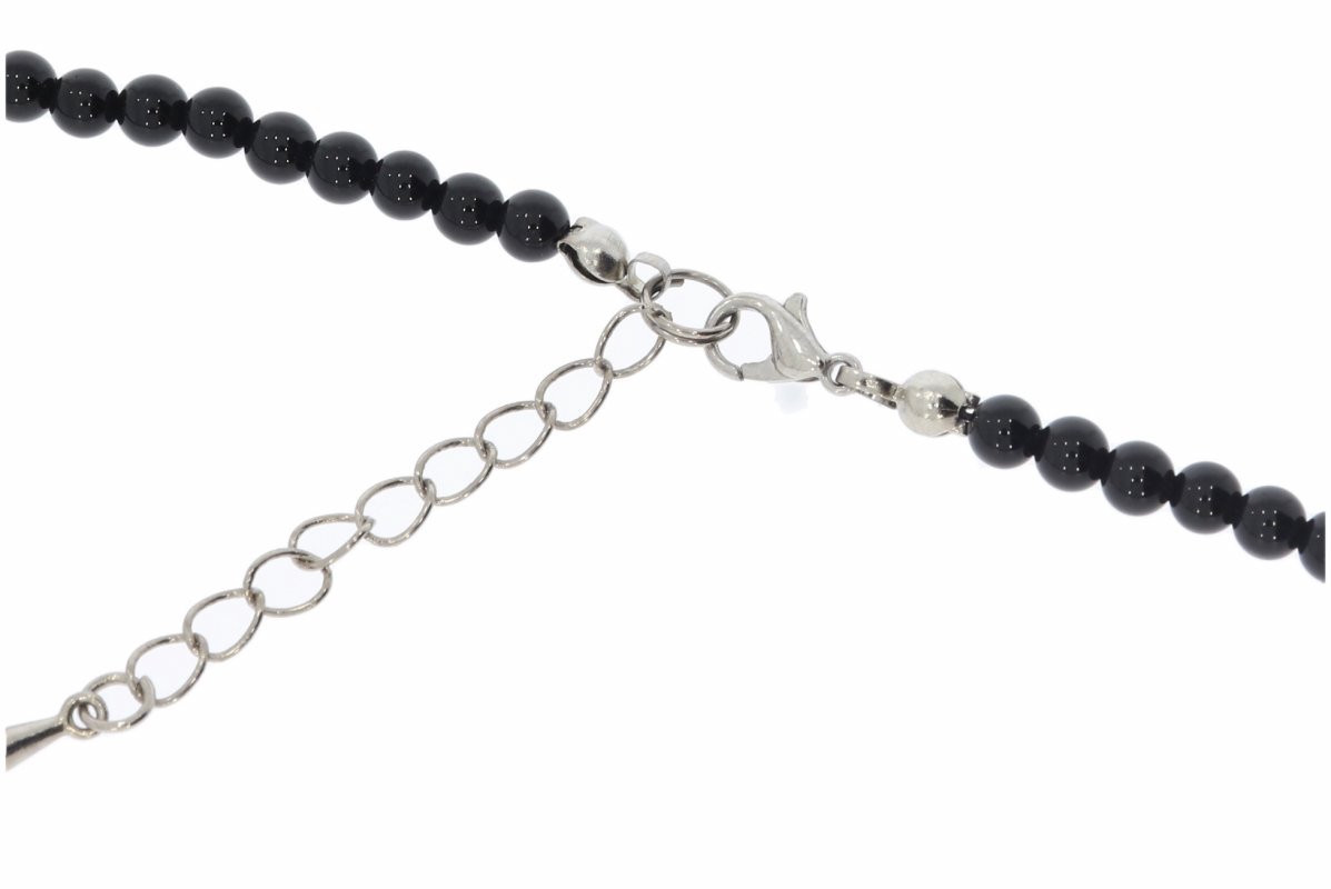 Onyx schwarz Kugel Halskette silber farben 4mm/ 45-48cm Kettenverlängerung KK286
