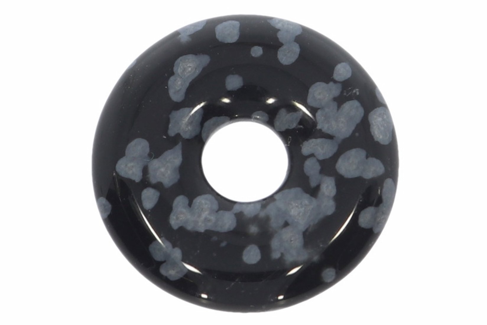 Schneeflocken Obsidian Donut Schmuck Anhänger 20mm & Donut Halter Silber HS1599