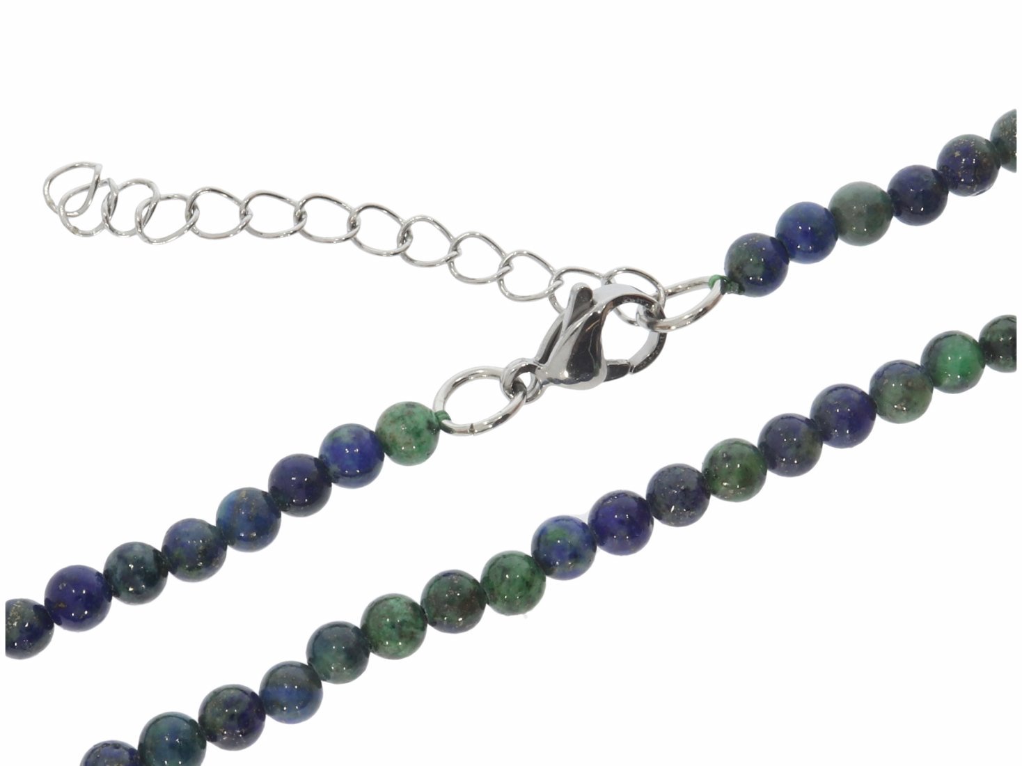 Azurit Malachit Kugel Halskette silber farben 4mm/ 45-48cm Kettenverlängerung KK195