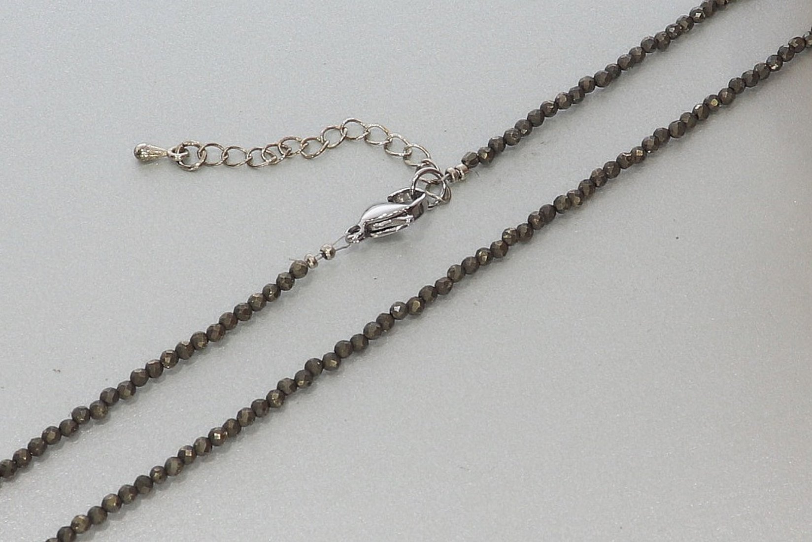Pyrit Kugel Halskette facettiert Silber farben 2mm - 40-45cm Kettenverlängerer KK300