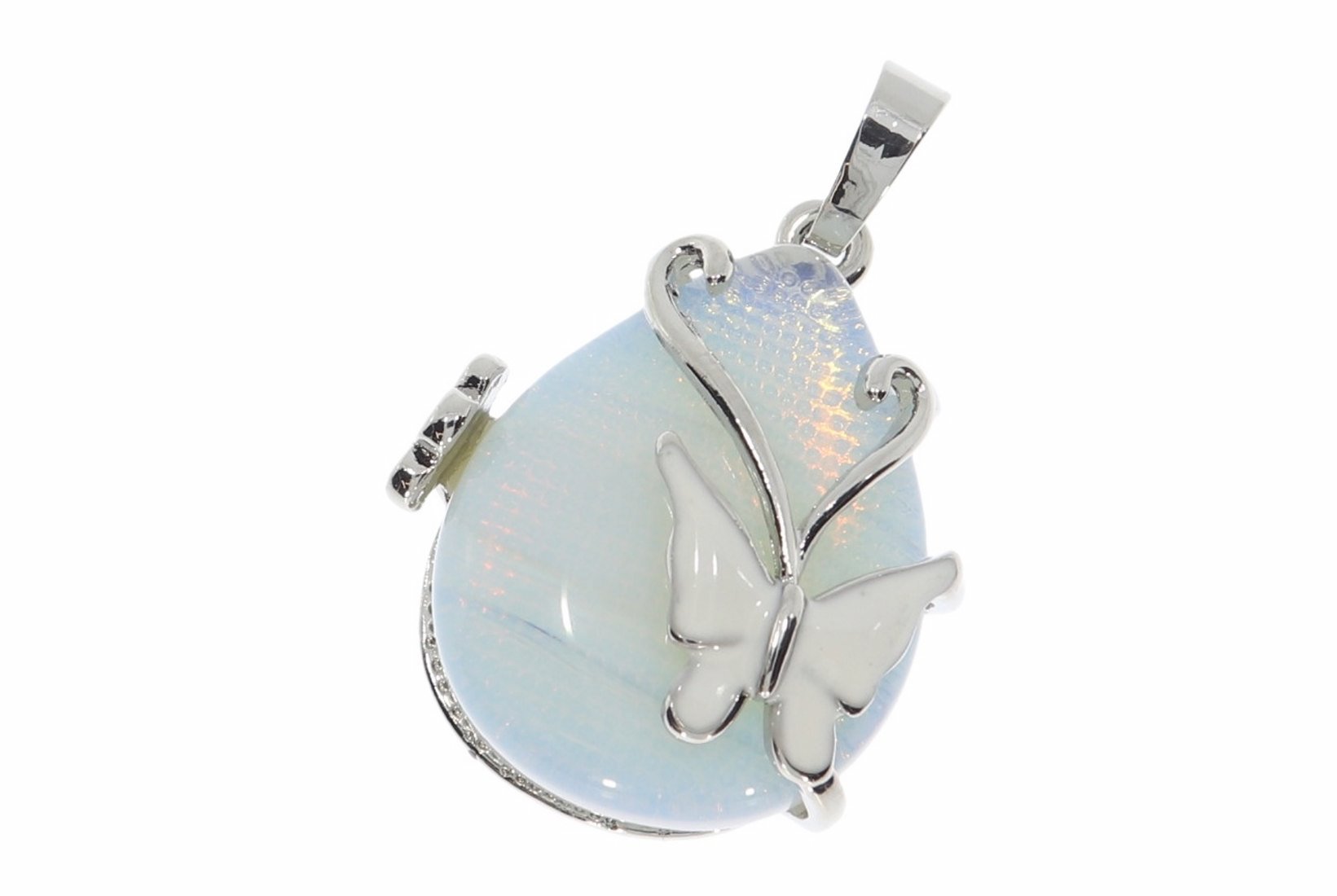 Cabochon Opal glas Schmetterling Motiv Schmuck Anhänger & Silber Fassung 26x28mm HS825