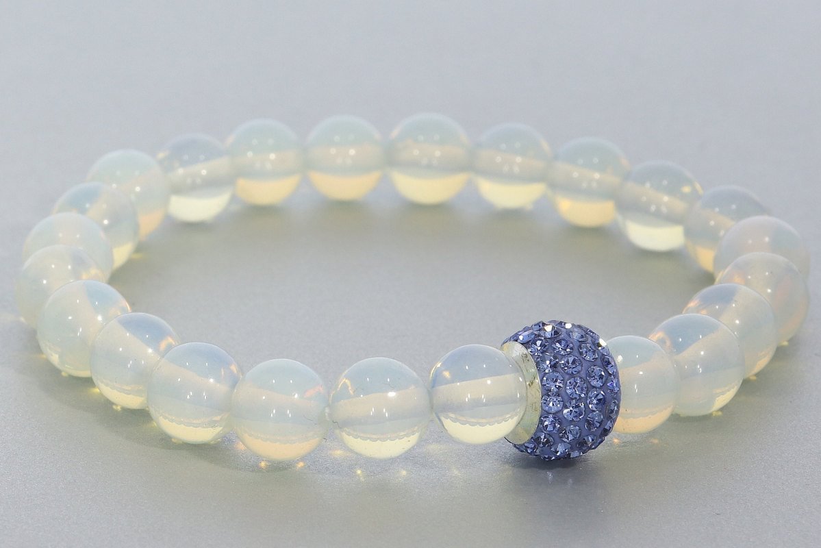 Opal glas Kugel Stretch Armband Strass blau - individuelle Größe AB546