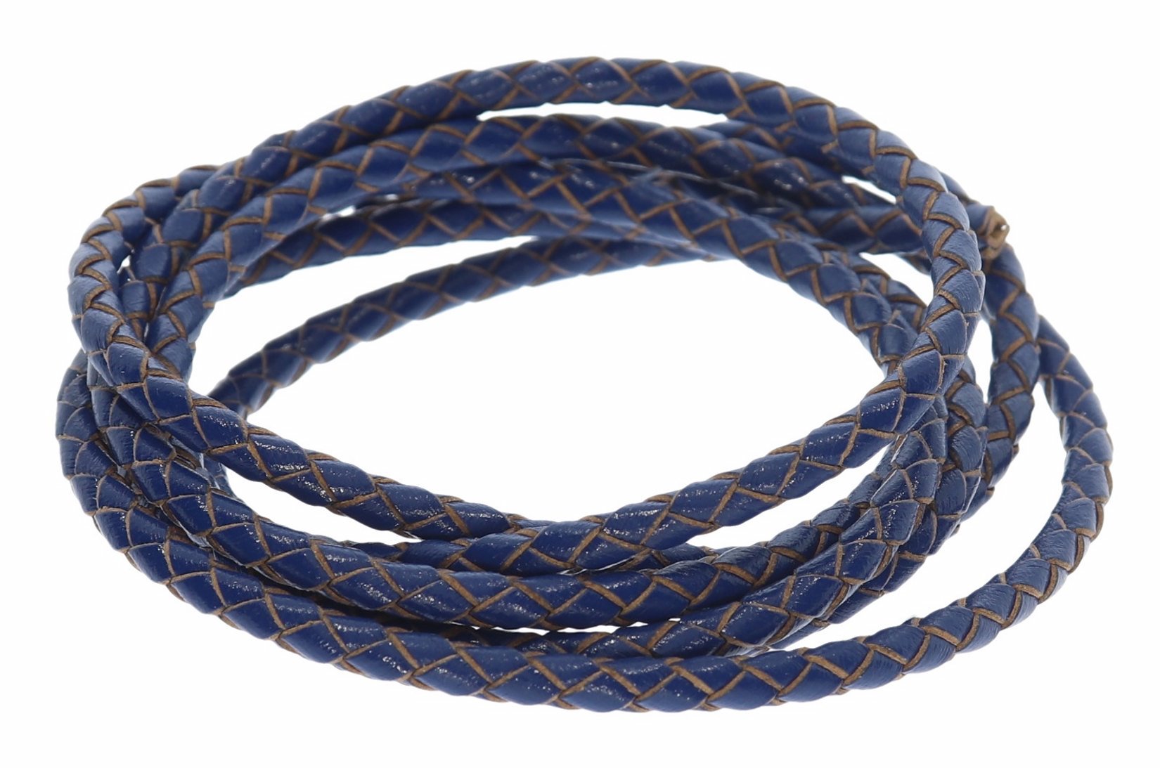 geflochtenes Lederband blau 3.0mm Ø 100cm - Lederbänder Lederriemen Lederschnur