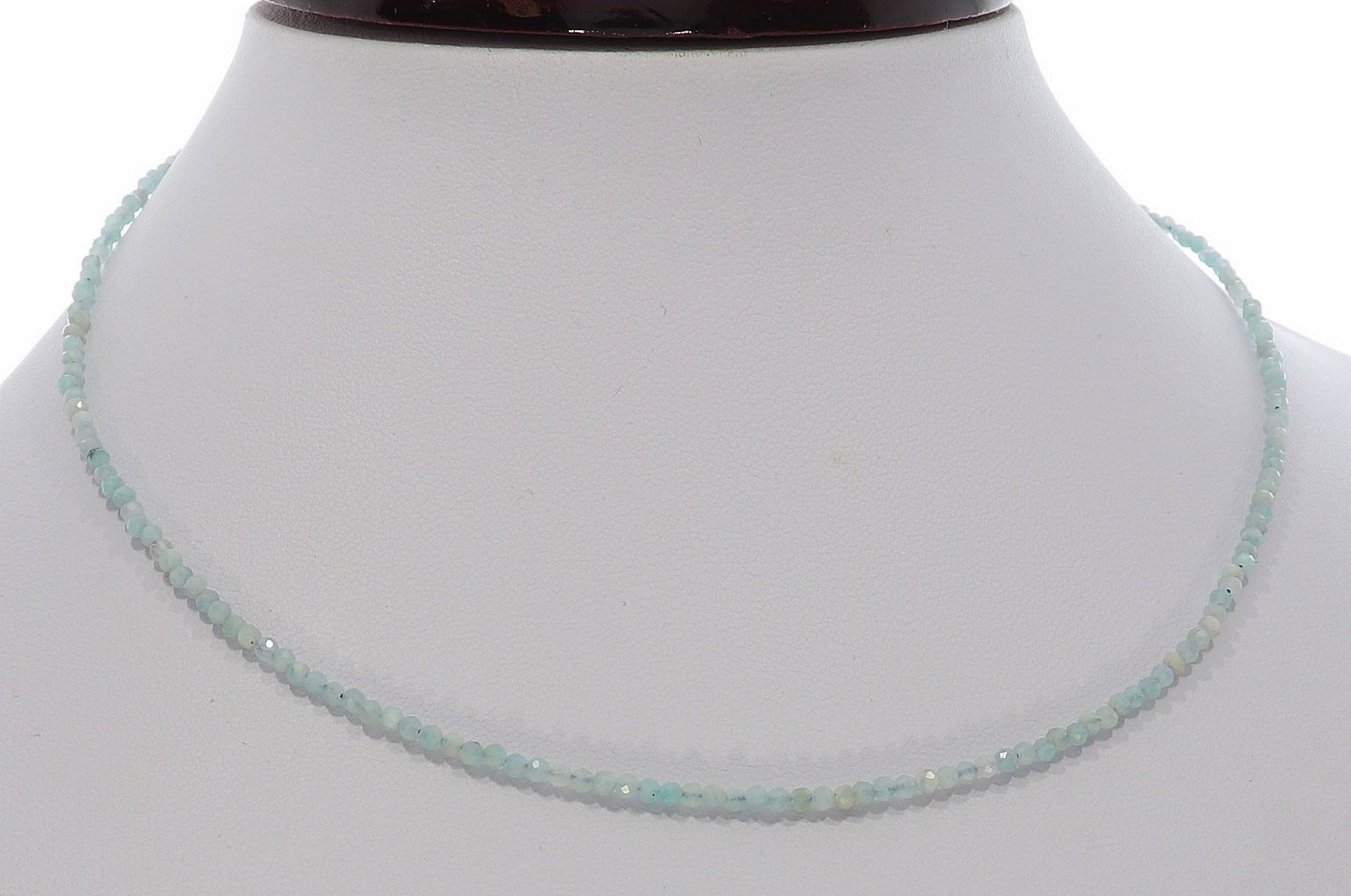 Aquamarin Kugel Halskette facettiert Silber farben 2mm - 40-45cm Kettenverlängerer KK324