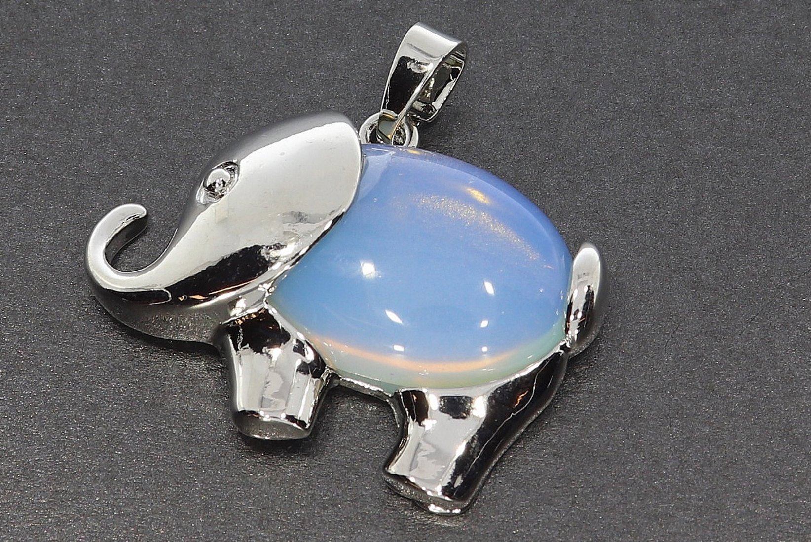 Opal glas Elefant Schmuck Anhänger mit Öse silber farben 38x30mm  HS576