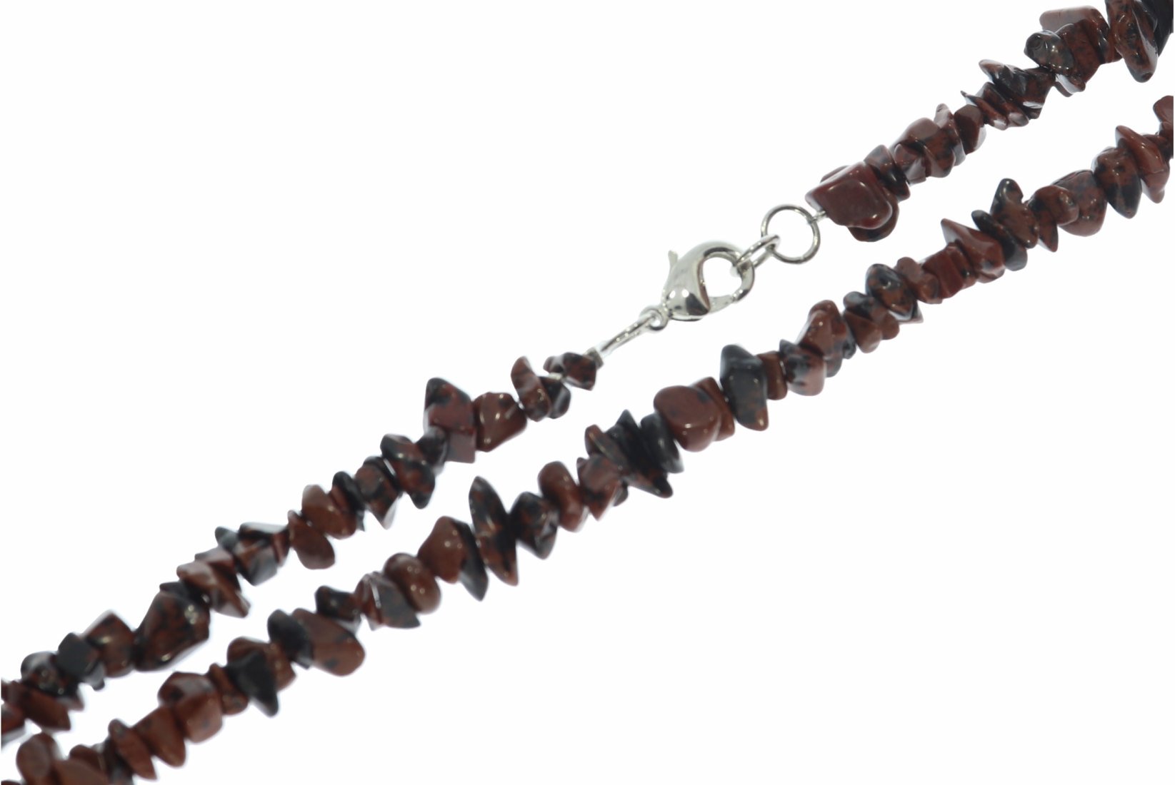Mahagoni Obsidian Splitter Schmuck Halskette Halsband Karabiner Silber 45cm SP1056