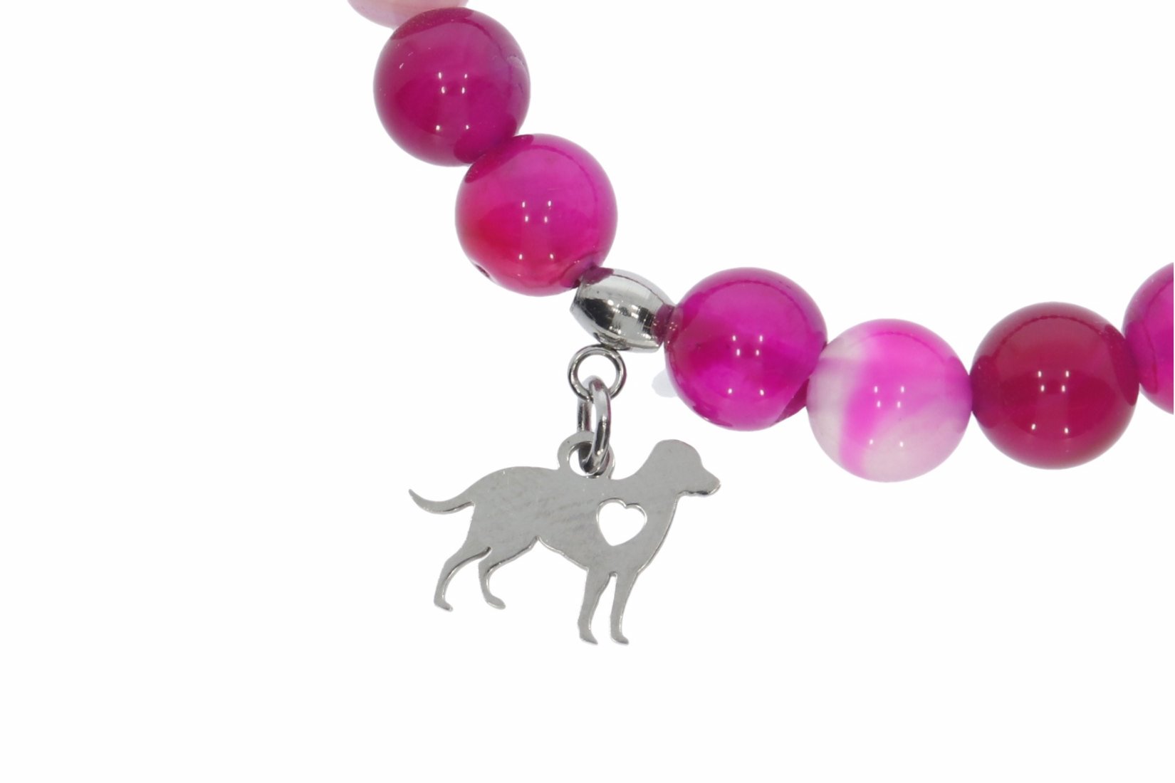 Achat pink Kugel 8mm Armband Hund Motiv Anhänger - individuelle Größe AB290