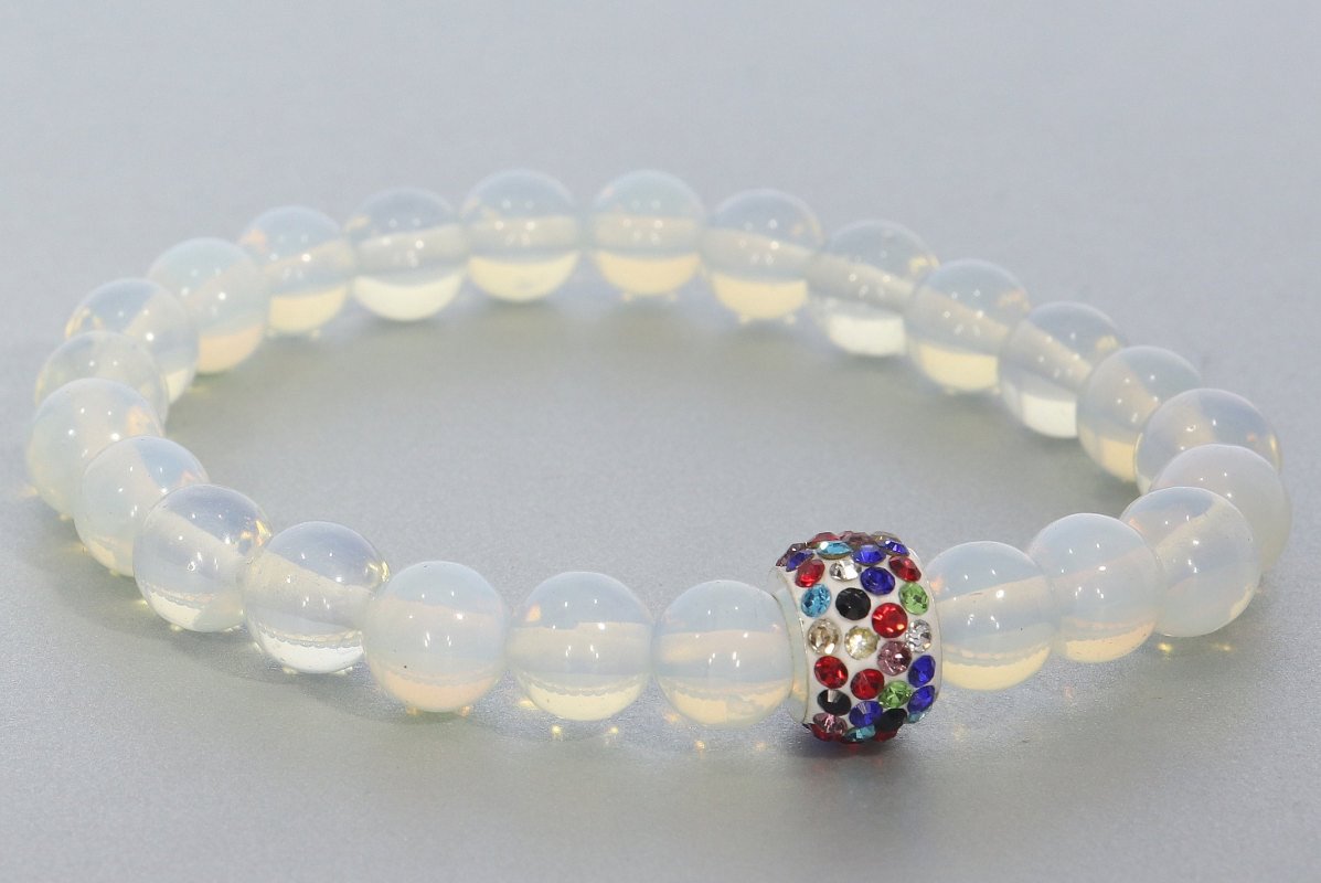 Opal glas Kugel Stretch Armband Strass bunt - individuelle Größe AB552