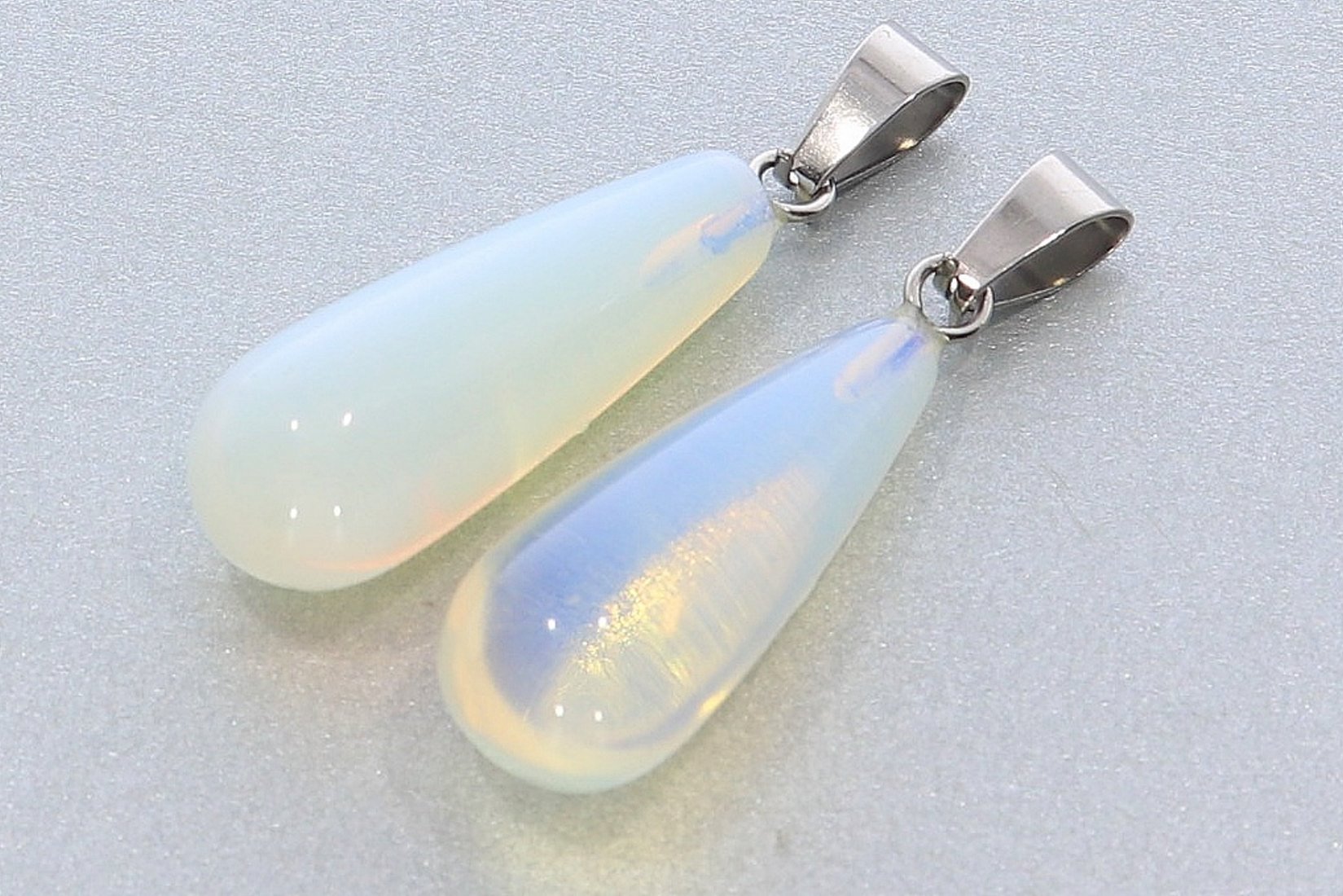 Opal glas Tropfen Anhänger Halskette mit Karabiner silber farben - HS1680