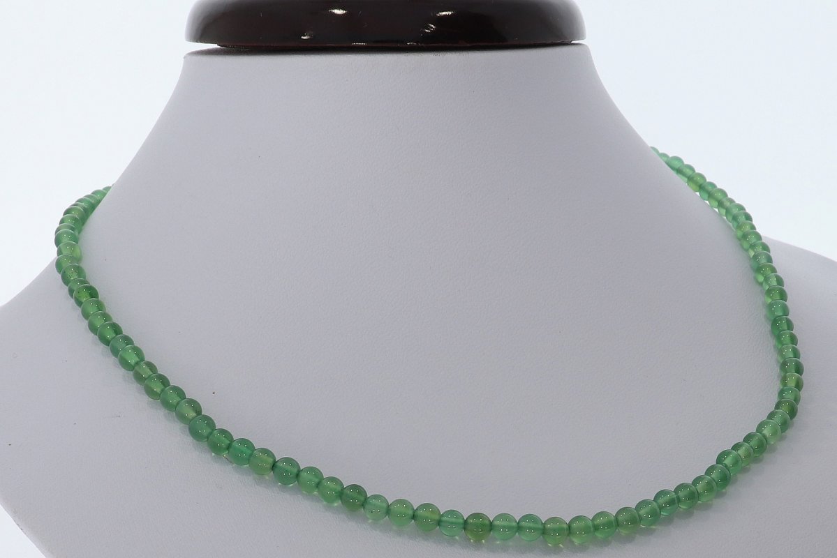 Achat grün  Kugel Halskette silber farben 4mm/ 45-48cm Kettenverlängerung KK203