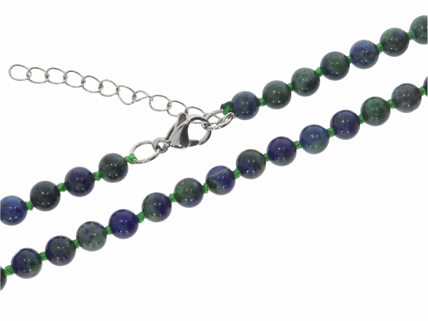 Azurit Malachit Kugel Halskette silber farben 6mm/ 47-53cm Kettenverlängerung KK175