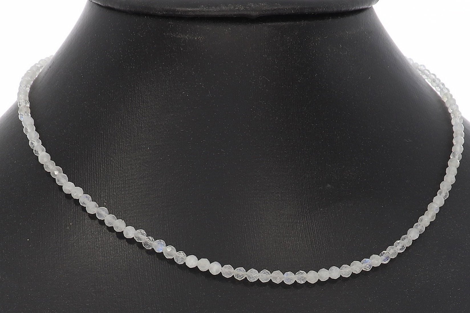 Regenbogen Mondstein Kugel Halskette facettiert Silber farben 3mm - 40-45cm Kettenverlängerer KK333