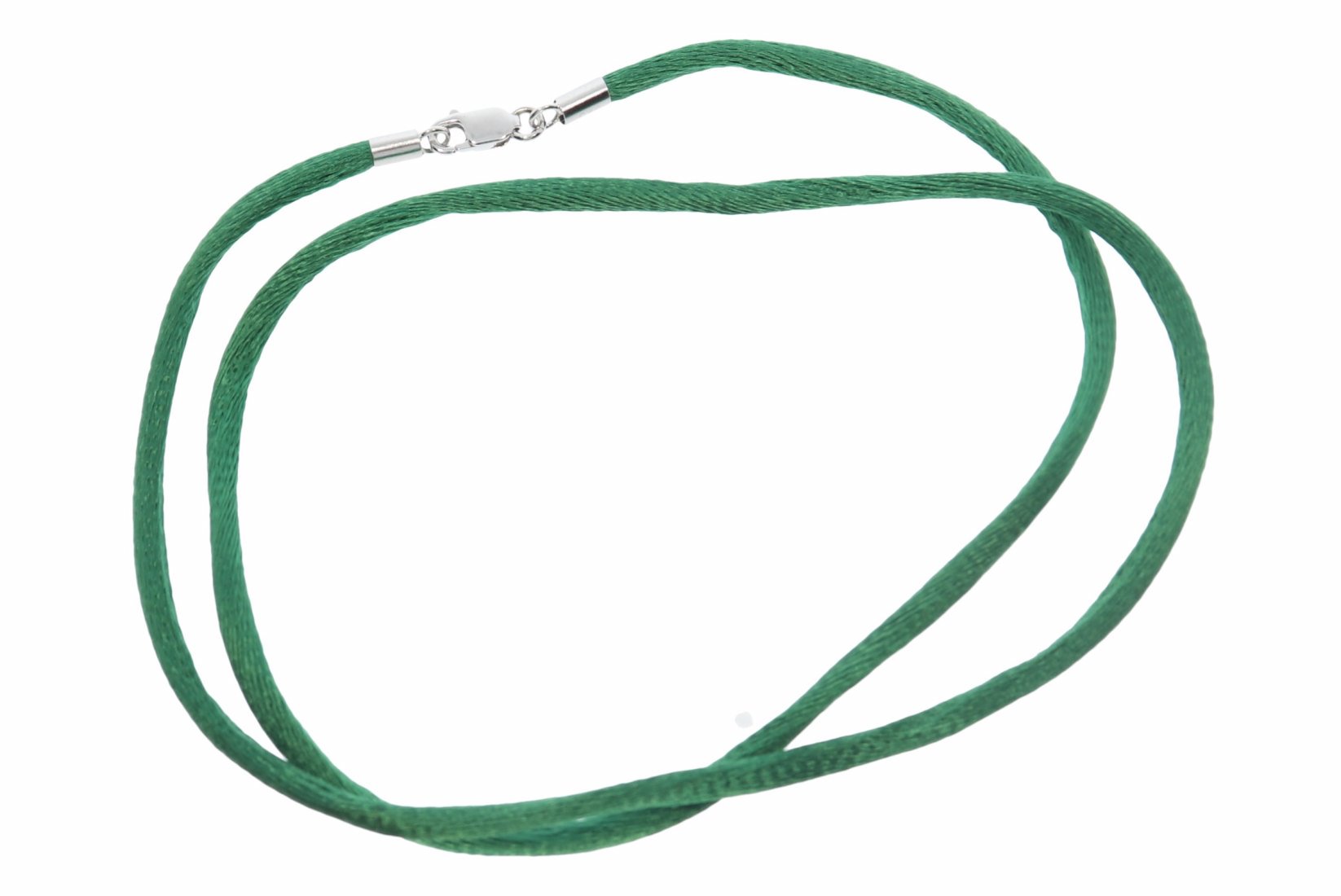 Seidenband Halsband 3mm & 925er Sterling Silber Karabiner - Farbe dunkel grün A256J