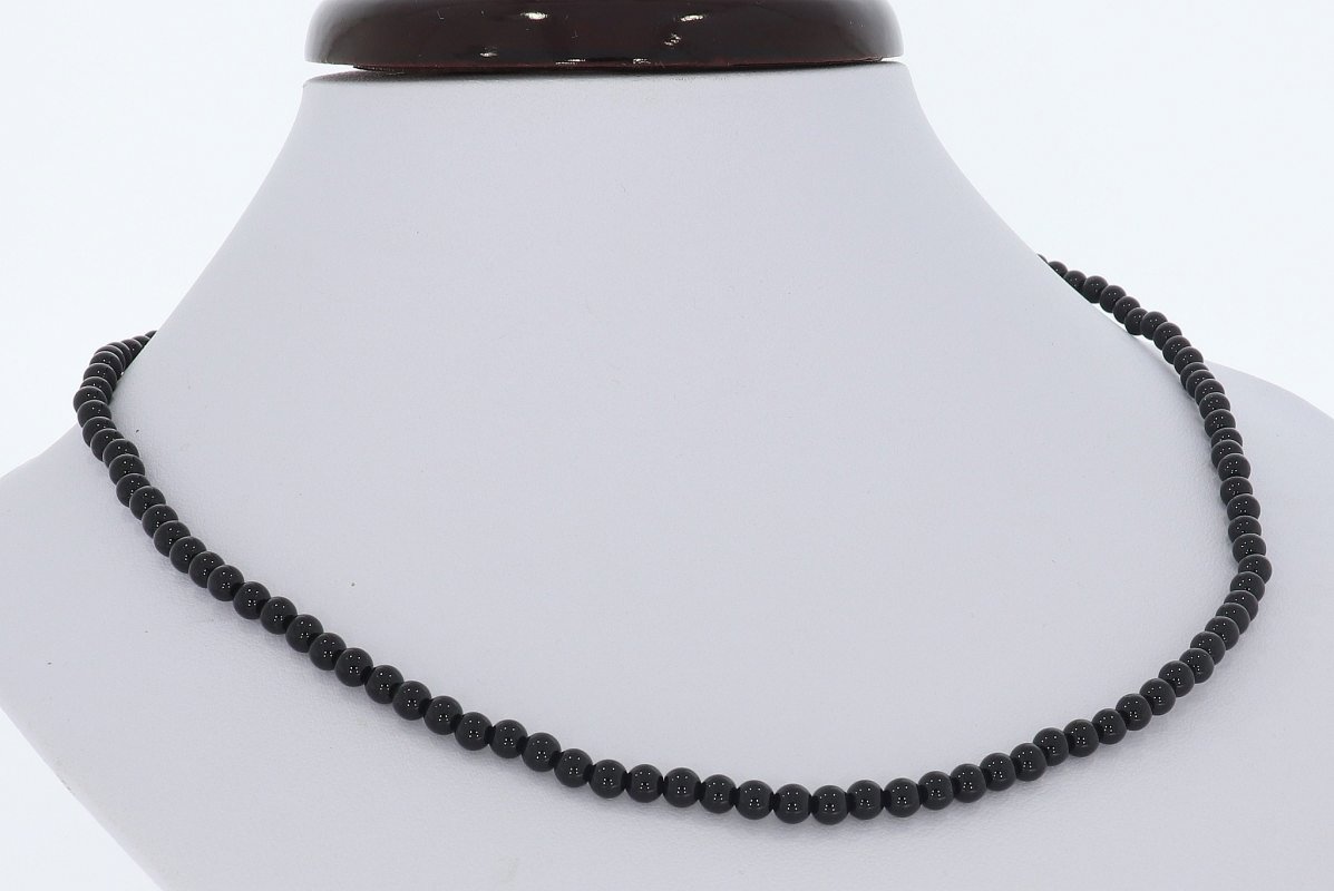 Onyx schwarz Kugel Halskette silber farben 4mm/ 45-48cm Kettenverlängerung KK286