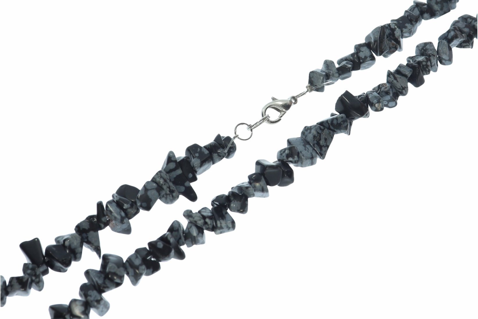 Schneeflocken Obsidian Splitter Schmuck Halskette Halsband Karabiner Silber 45cm SP1065