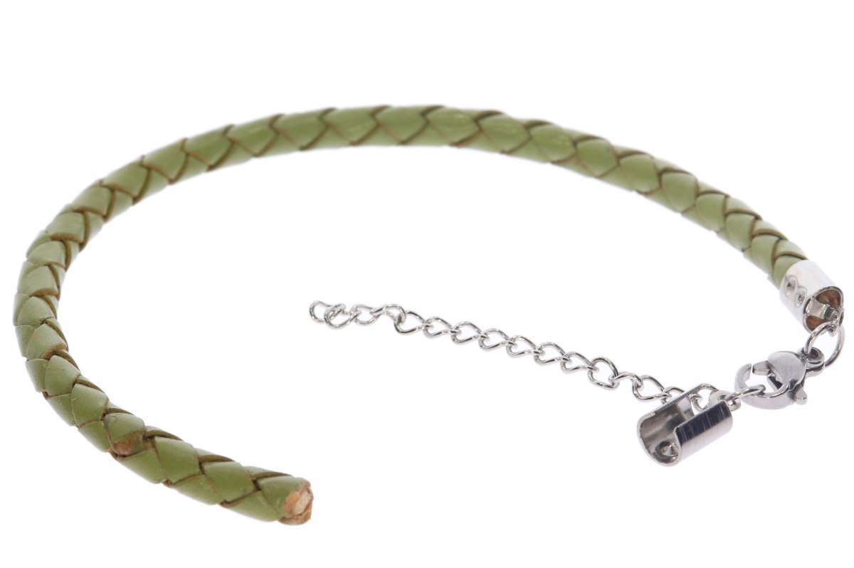 Bola Lederband grün 4mm Armband & Silber Karabiner Größe XS - XXL - LA03