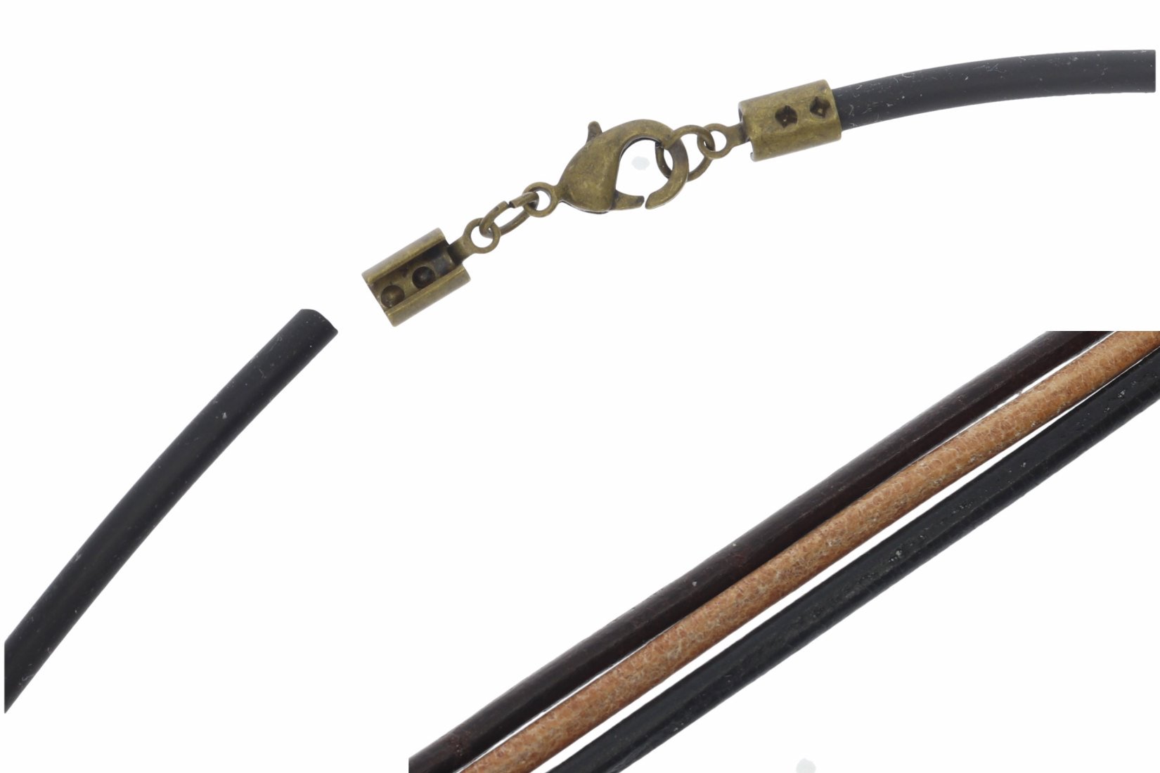 Alt Messing - Roma Leder Halskette 3mm - Farbauswahl - VS185 Karabiner 38-100cm